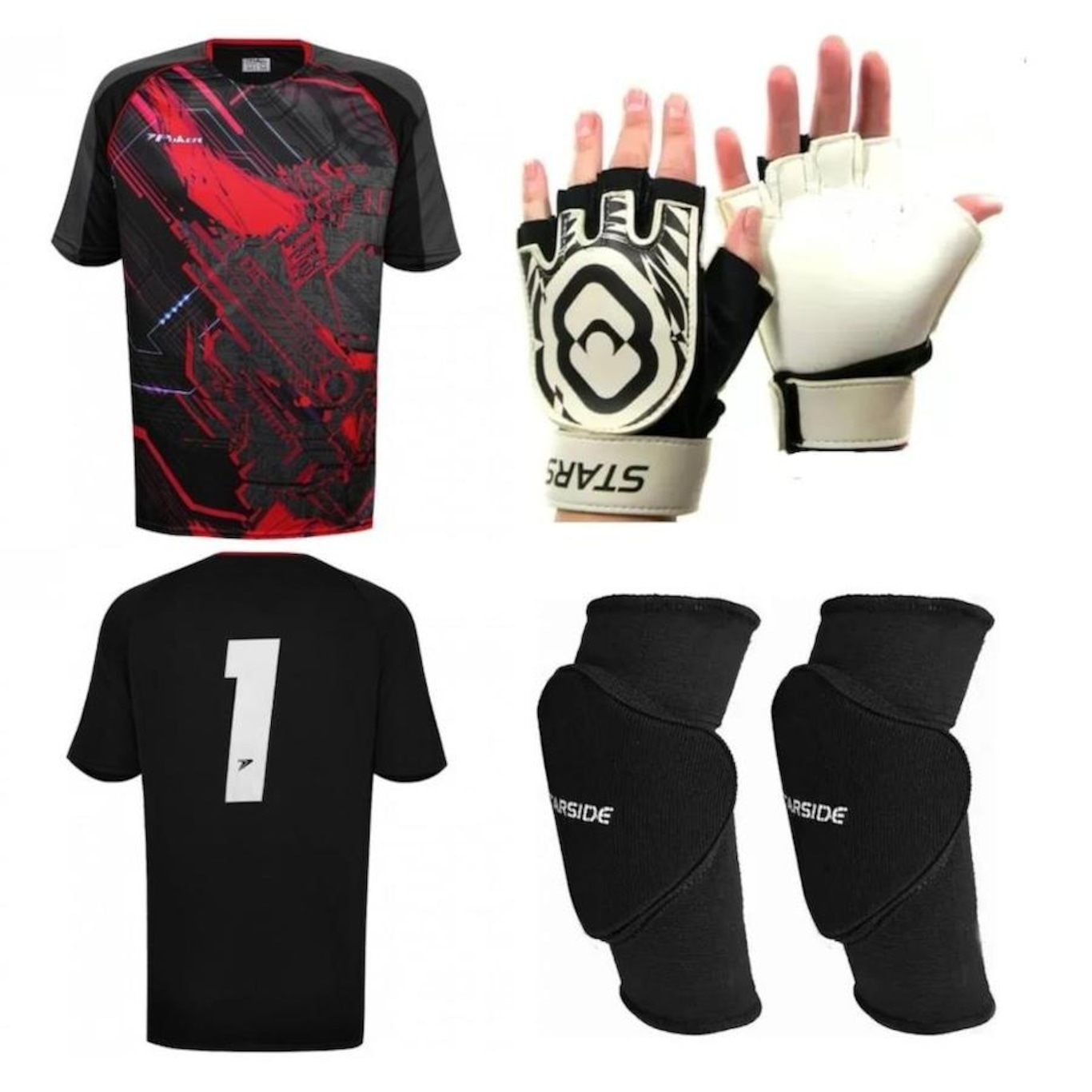 Kit de Goleiro Poker: Camisa + Luvas + Joelheira - Adulto - Foto 1