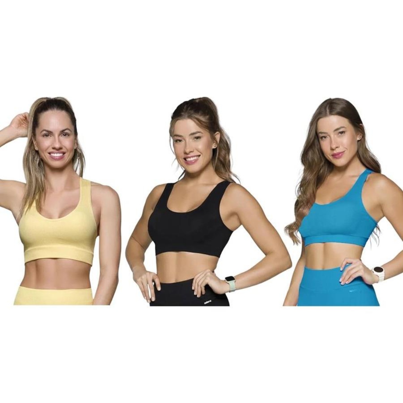 Kit Top Fitness Canelado Selene sem Costura - 3 Unidades - Feminino - Foto 1