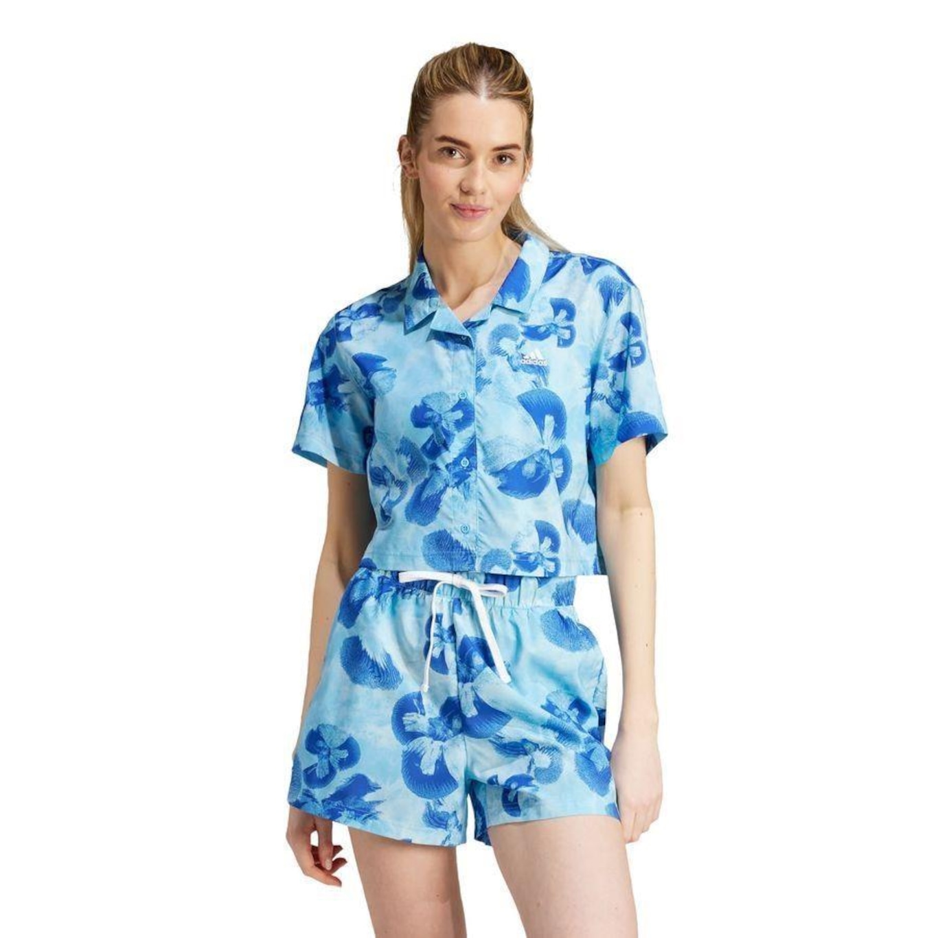 Camisa Polo Cropped adidas Malha Estampa Floral - Feminina - Foto 2