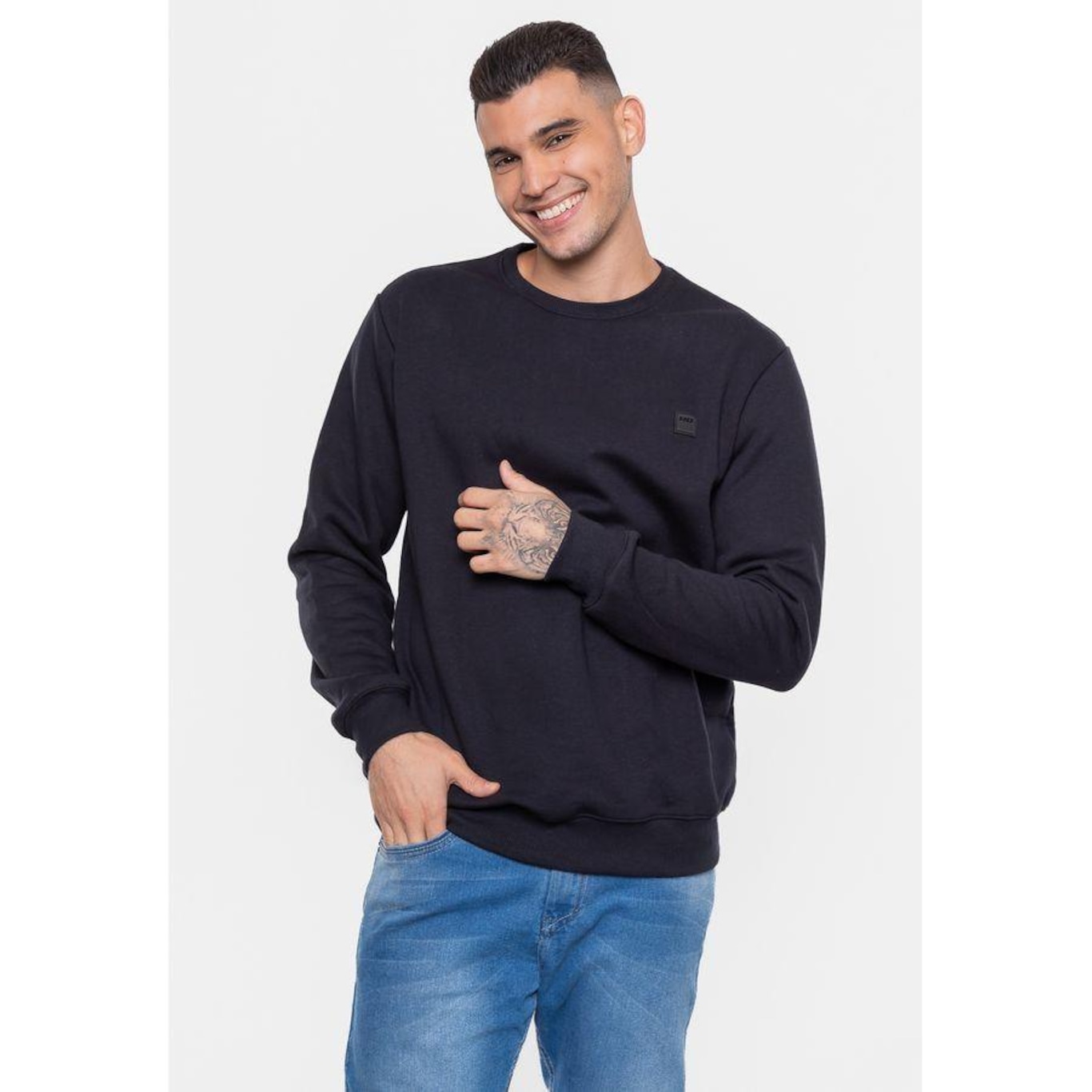 Blusão de Moletom sem Capuz Hd Masculino Fashion Basic - Masculino - Foto 4