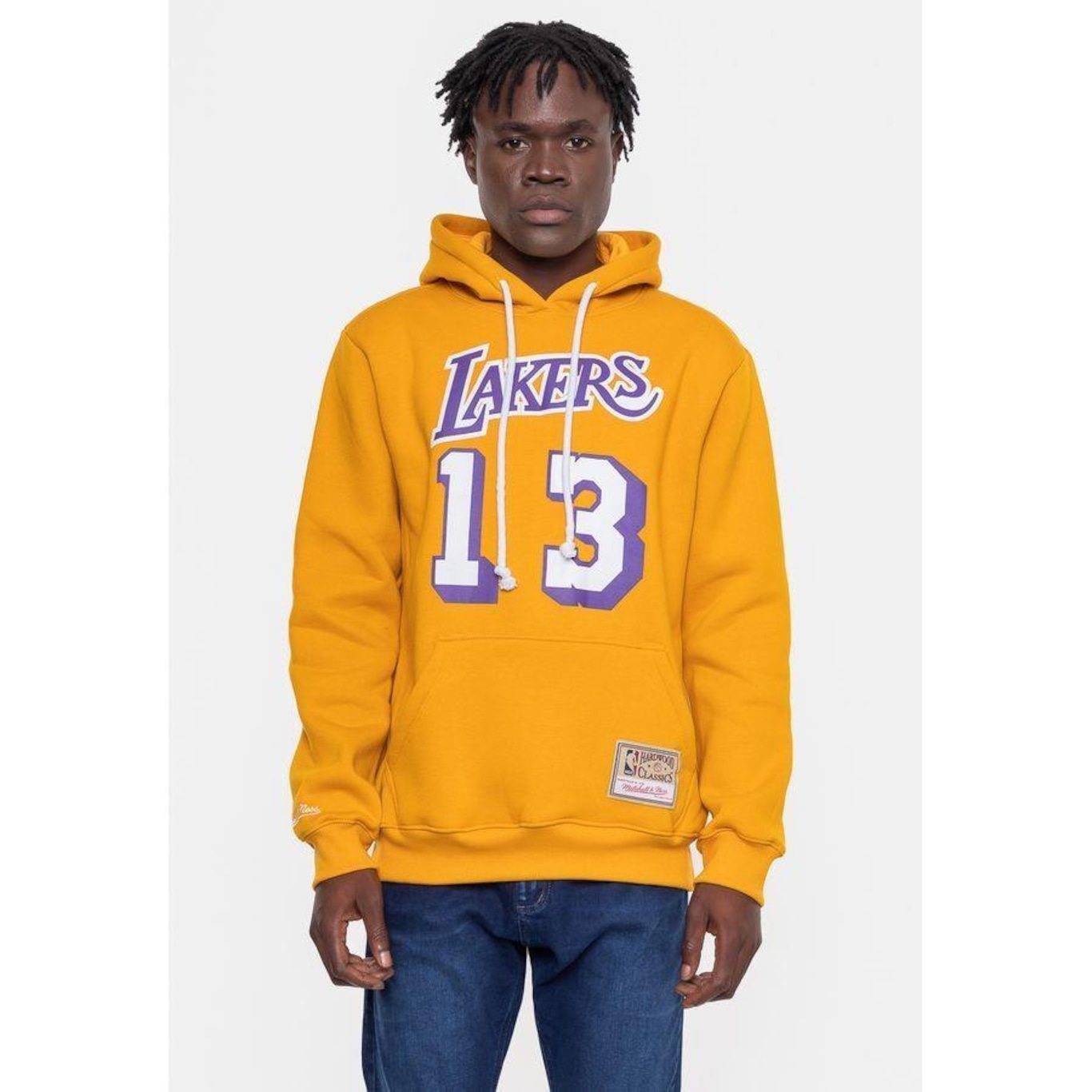 Blusão de Moletom com Capuz Mitchell & Ness Chamberlain Los Angeles Lakers Mostarda - Masculino - Foto 1