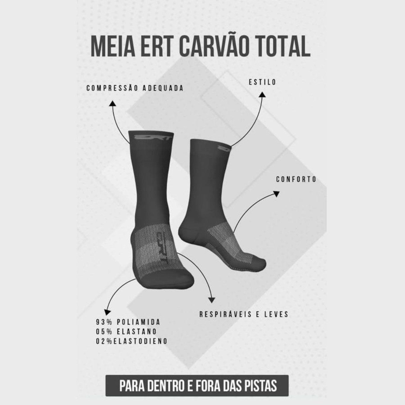 Kit de Meias Cano Médio Ert Esportiva com 2 Pares - Adulto - Foto 3