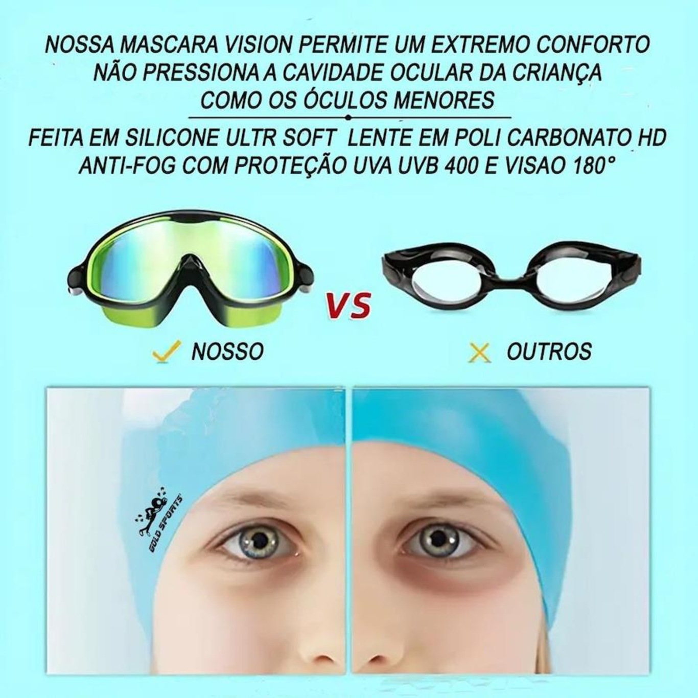 Máscara de Natação Gold Sports Vision High Definition - Infantil - Foto 4