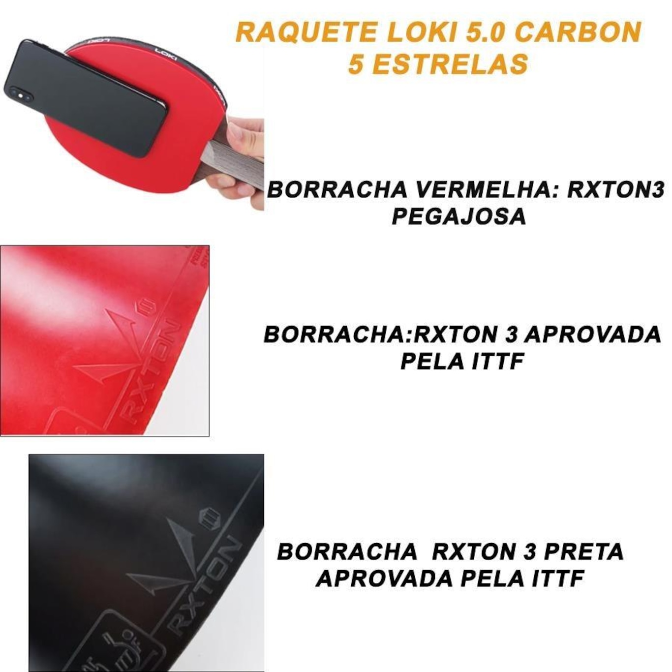 Raquete de Tênis de Mesa Loki Rxton 5.0 Star Carbon - Foto 4