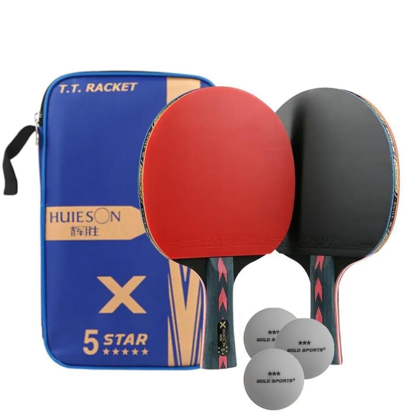 Kit Tênis de Mesa Huieson Carbon - 2 Raquetes Long 5 Star + Bolsa + 3 Bolas Gold Sports 3 Star - Foto 2