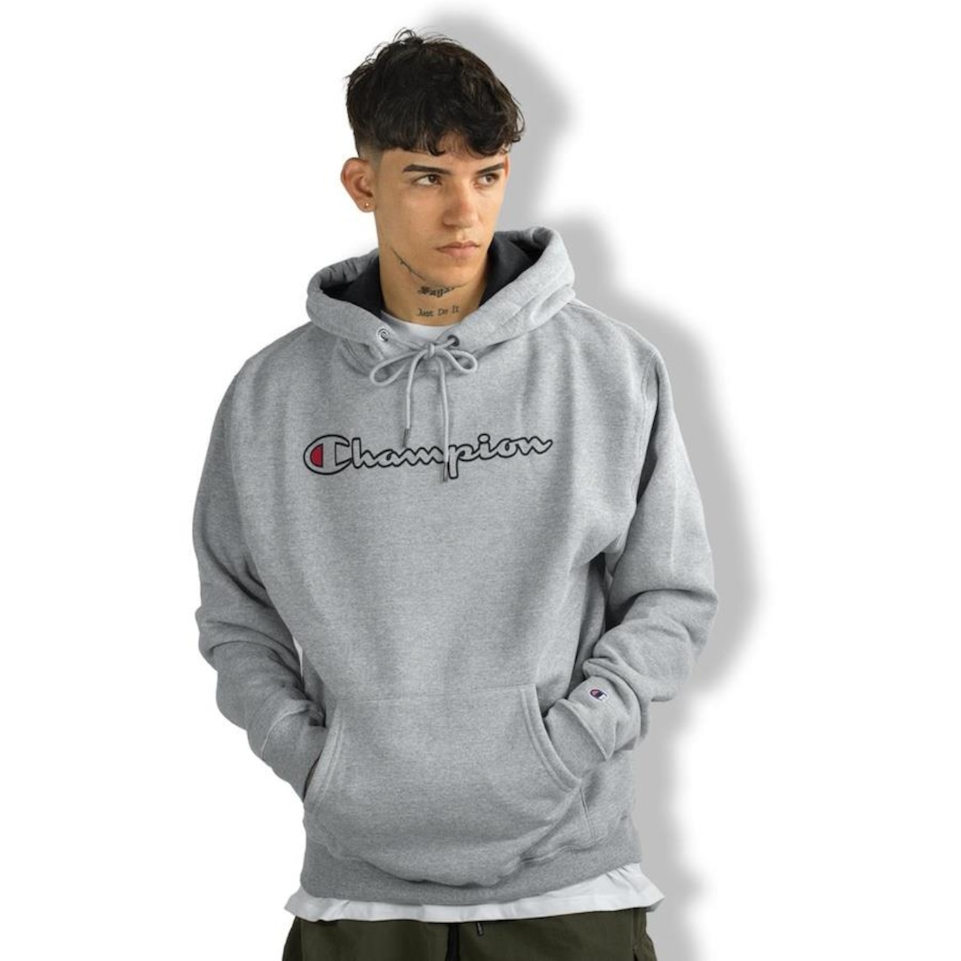 Blusão de Moletom com Capuz Champion Cang Logo Contour Script - Masculino - Foto 1