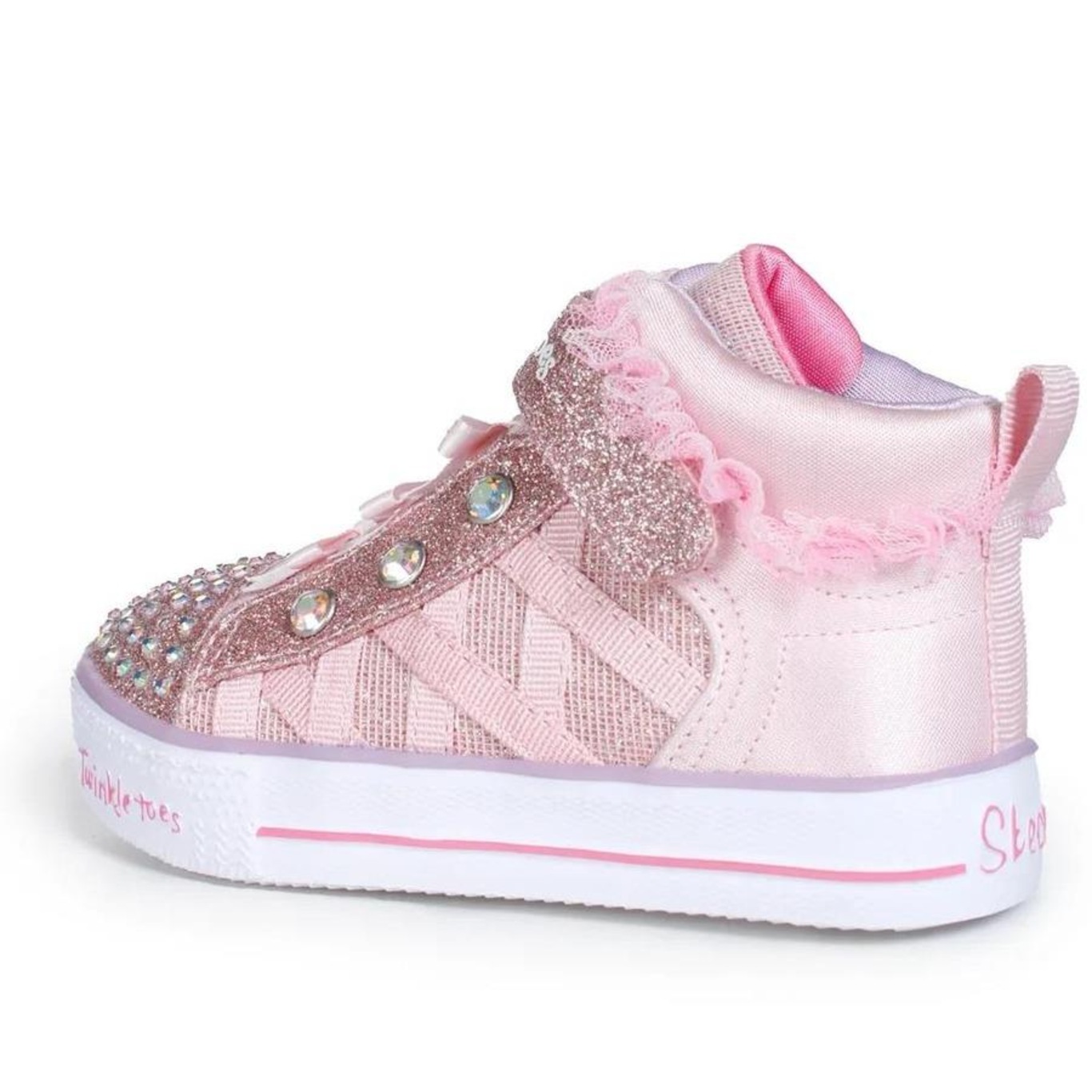 Tênis Skechers Shufle Lites Rosa Botinha Led - Infantil - Foto 4