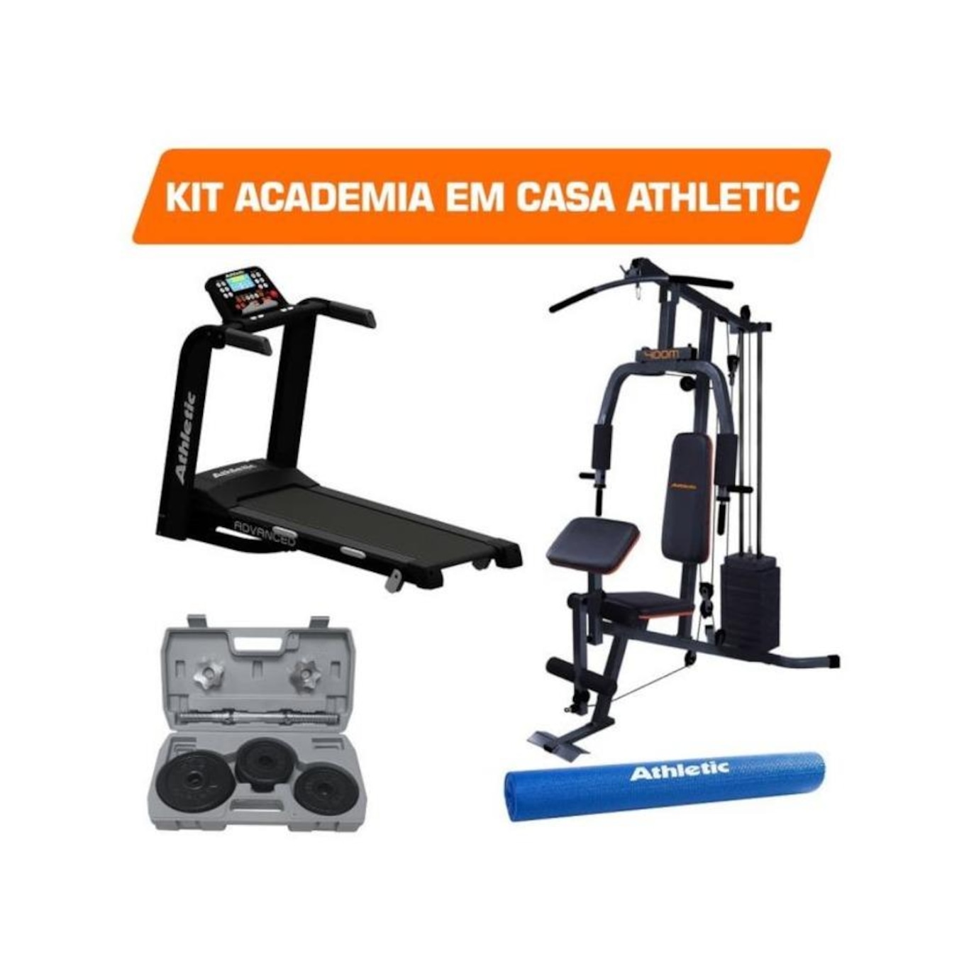 Kit Academia em Casa Athletic Estação de Musculação + Esteira 110V + Maleta Dumbbell + Tapete Yoga - Foto 1