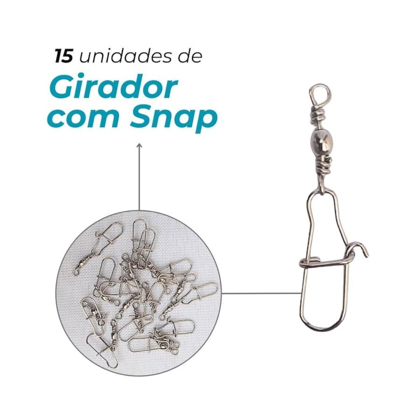 Pacote Albatroz Fishing 15 Snap Girador Pesca 14# Niquelados Resistência 8Kg - Foto 2