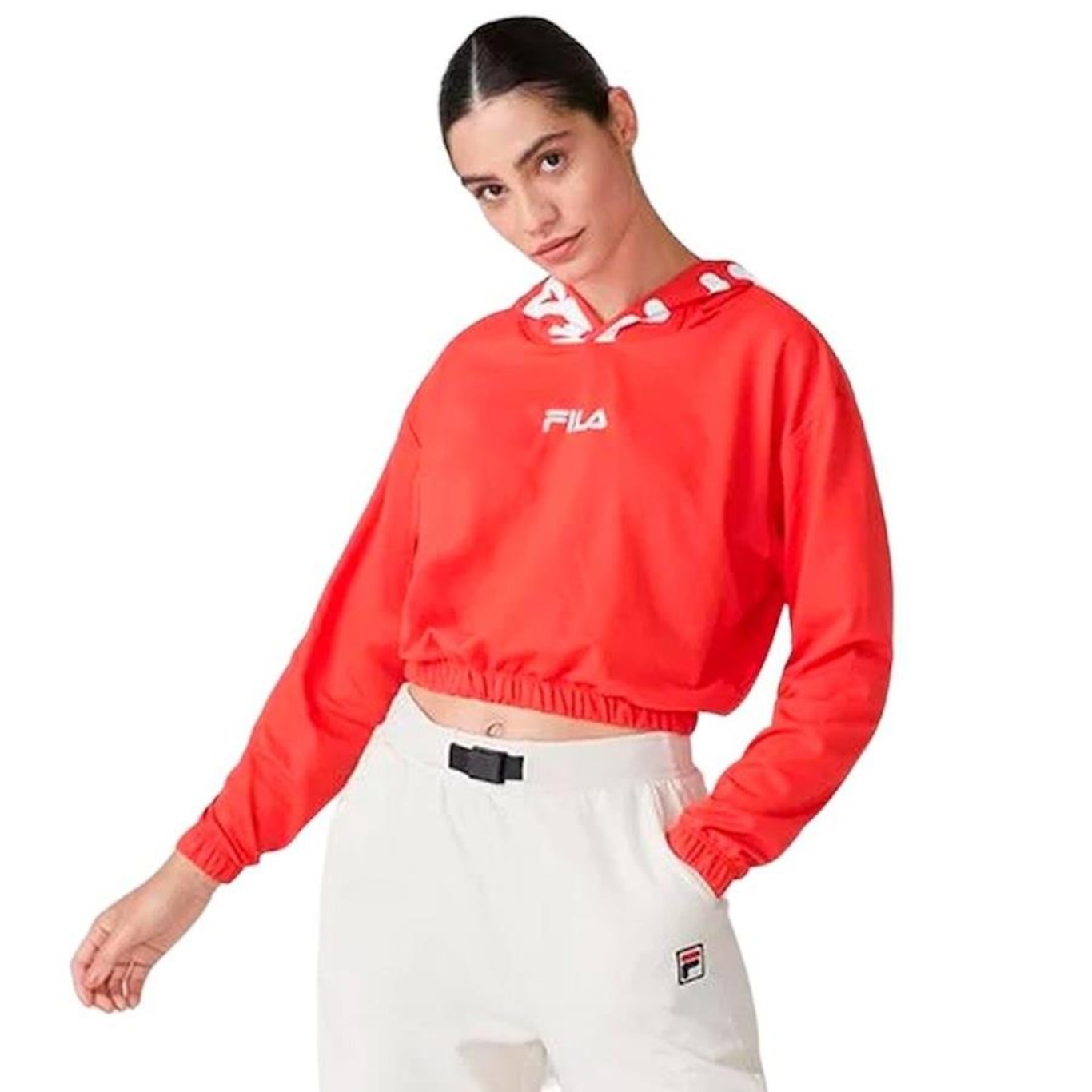 Blusão de Moletom Cropped Fila Letter - Feminino - Foto 1