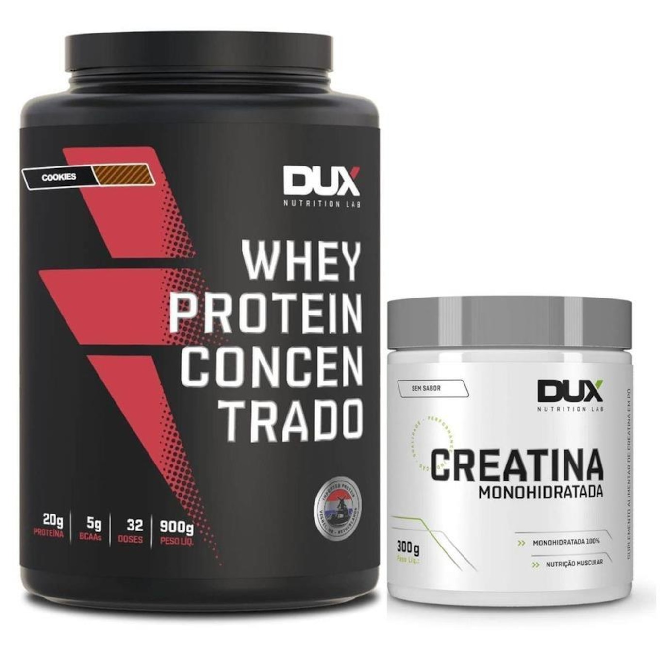 Kit Whey Protein Concentrado Dux Nutrition 900g Cookies + Creatina 100% Pura 300g - Foto 1