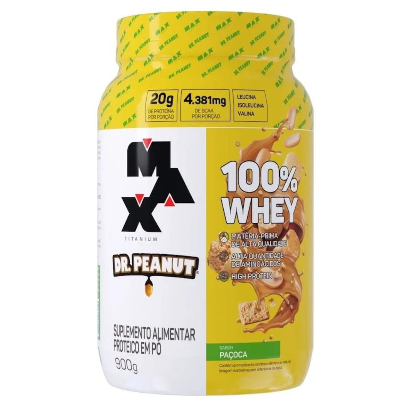 Kit Whey Protein 100% Dr. Peanut Max Titanium 900g Paçoca com Coqueteleira - Foto 2