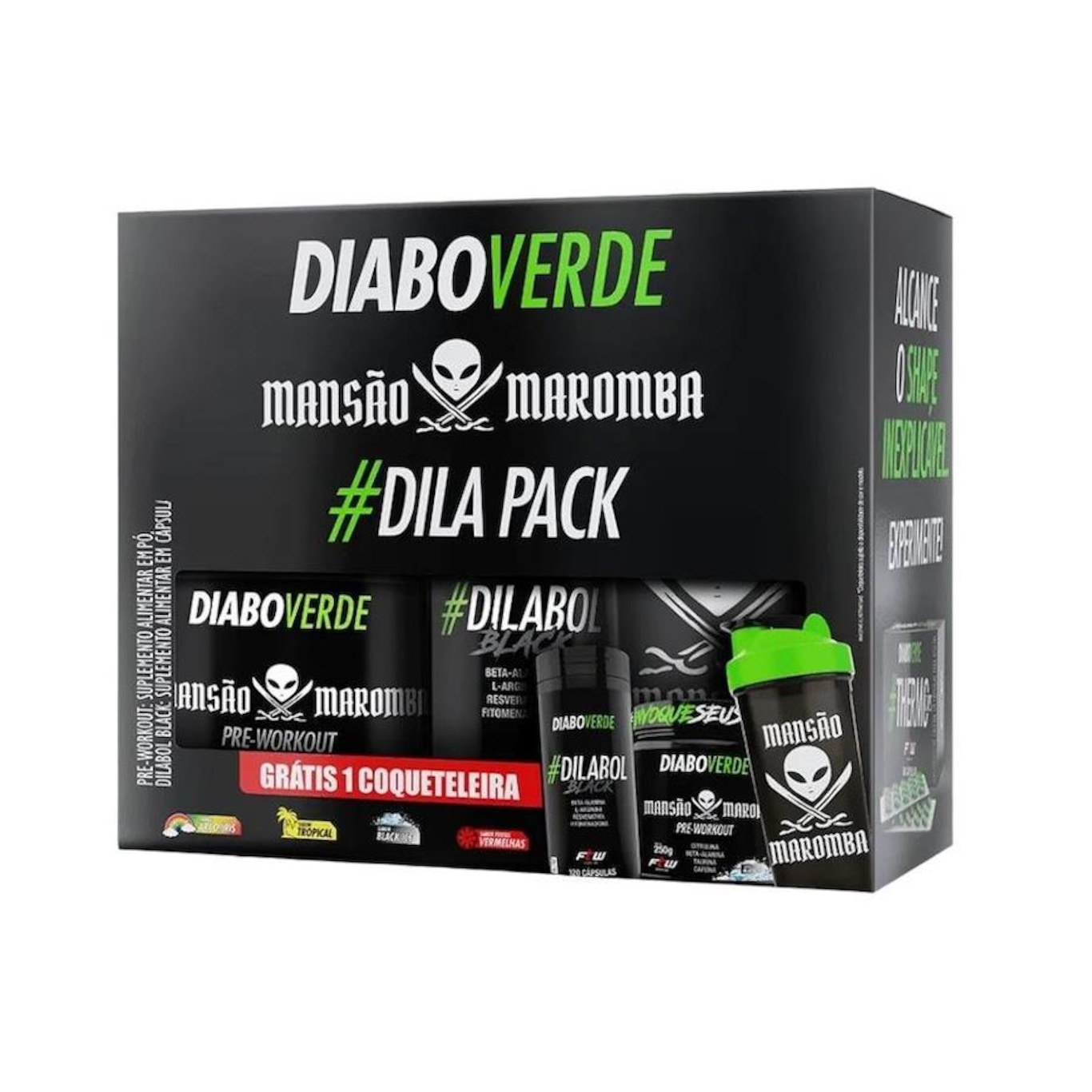 Kit Dila Pack Diabo Verde Sabor Black Ice 250G Dilabol Black e Coqueteleira - Foto 1