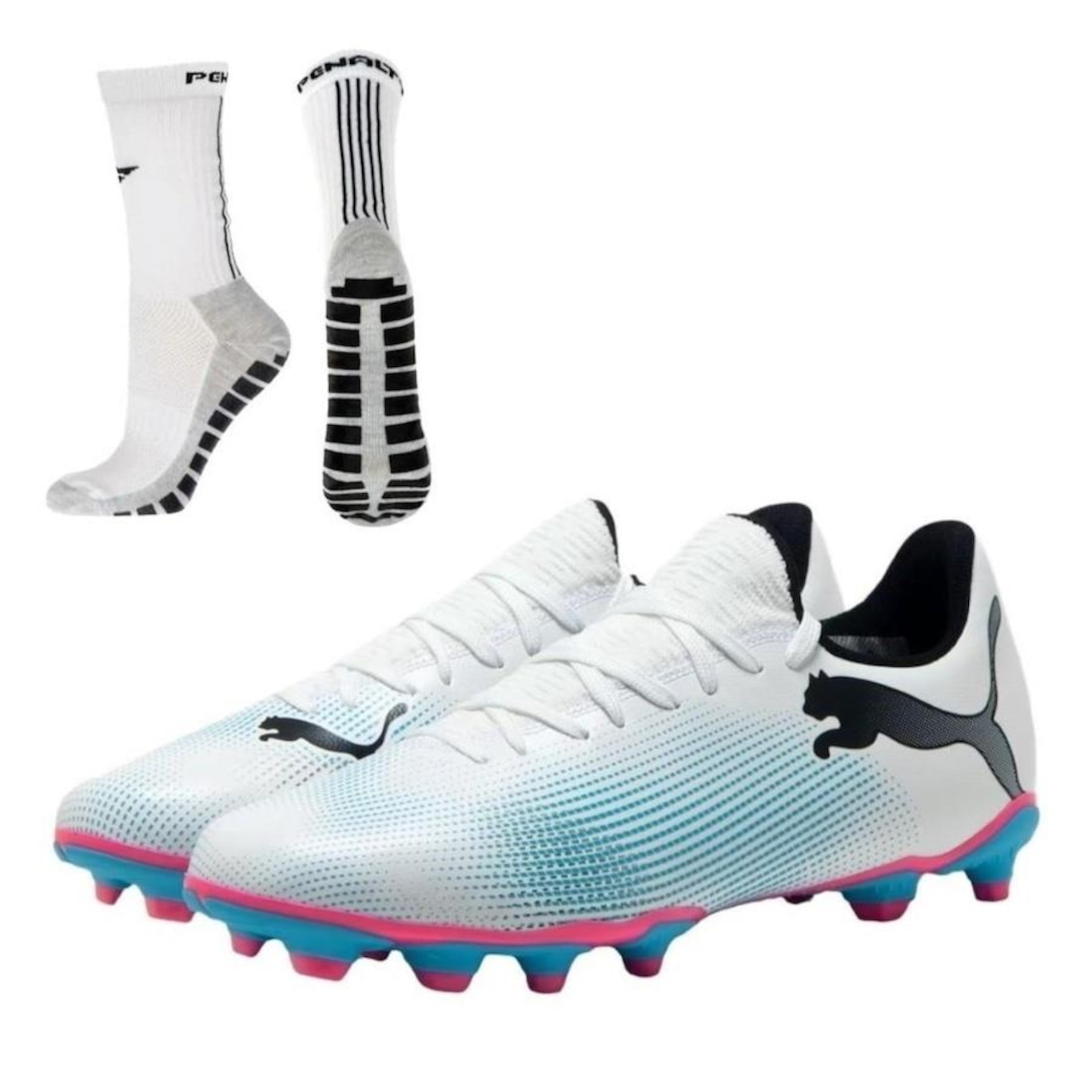 Kit Chuteira de Campo Puma Future 7 Play + Meia Antiderrapante - Adulto - Foto 1