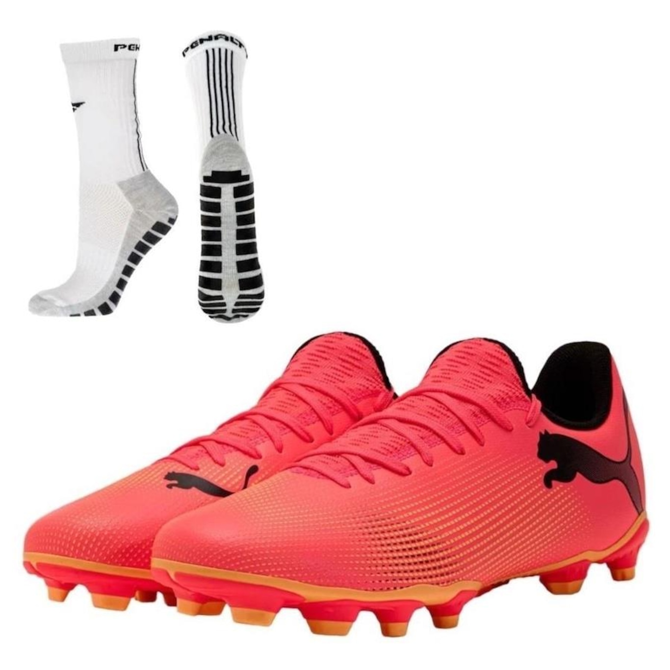 Kit Chuteira de Campo Puma Future 7 Play + Meia Antiderrapante - Adulto - Foto 1