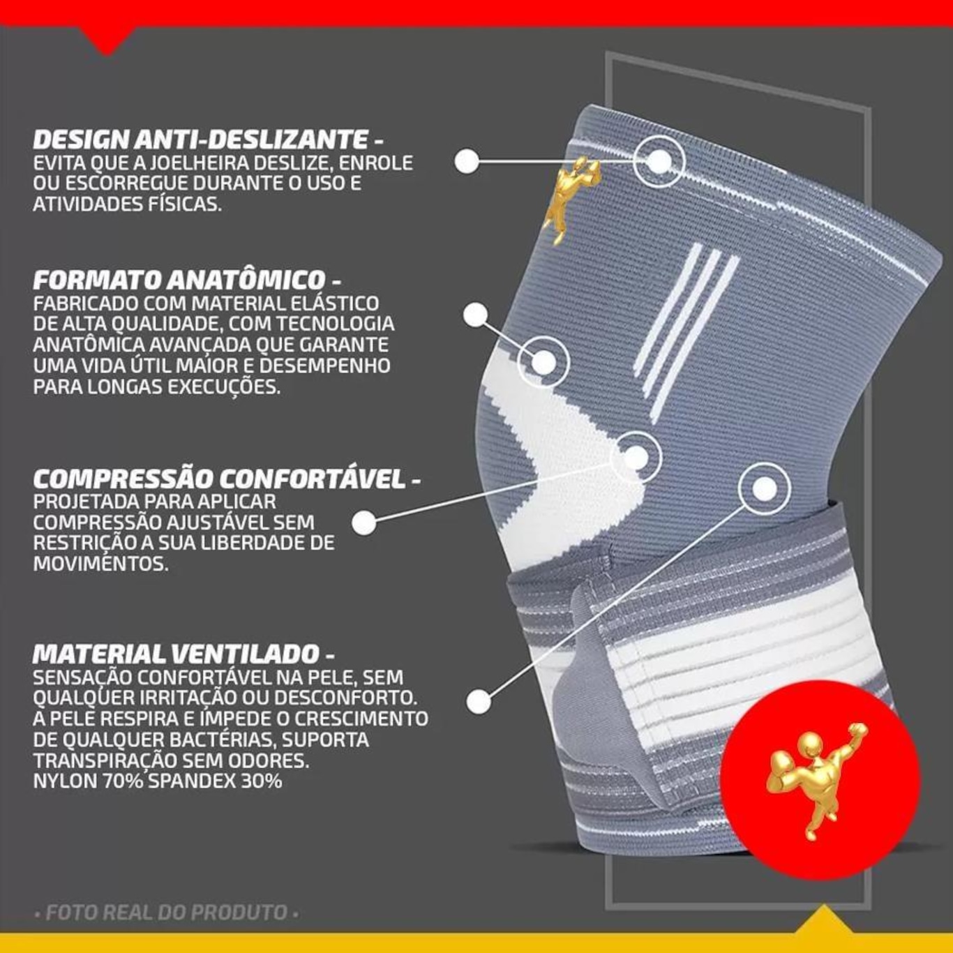 Joelheira Elástica Gold Sports Confot Plus com Tiras Compressão - Foto 2