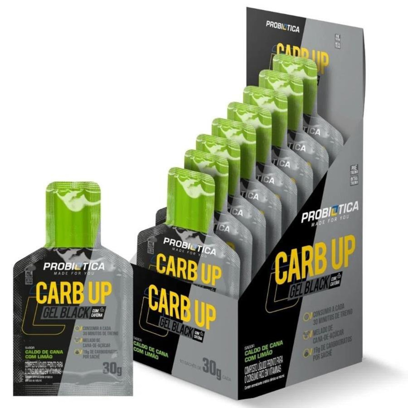 Carb Up Gel Black Probiótica 10 Sachês 30G Caldo de Cana com Limão Carboidrato Energético - Foto 1