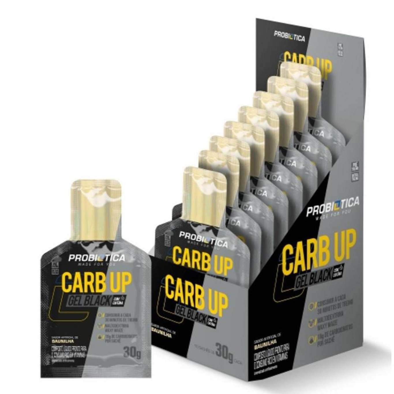 Carb Up Gel Black Probiótica 10 Sachês 30G Baunilha Carboidrato Energético - Foto 1