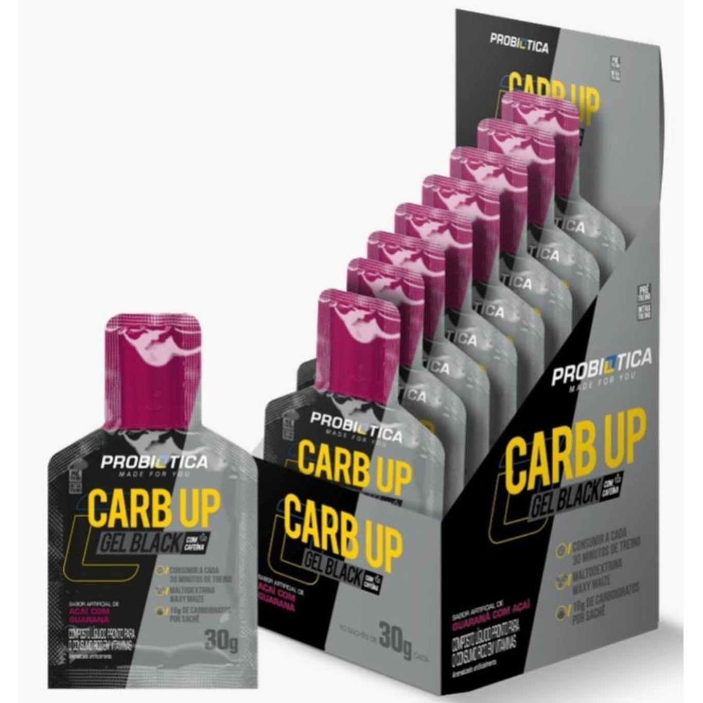 Carb Up Gel Black Probiótica 10 Sachês 30G Guaraná com Açai - Foto 1