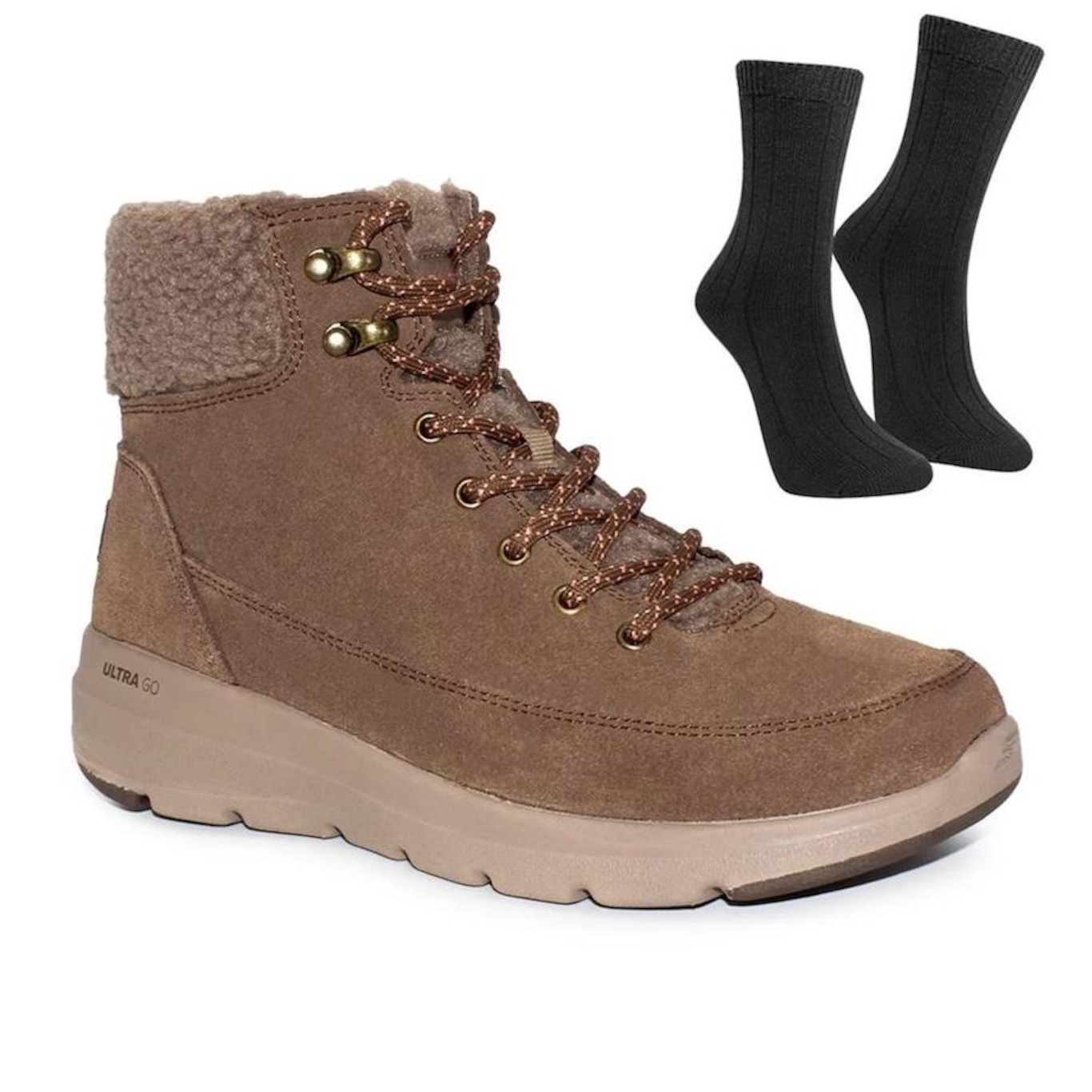 Bota Skechers Glacial + Par de Meia - Feminina - Foto 1