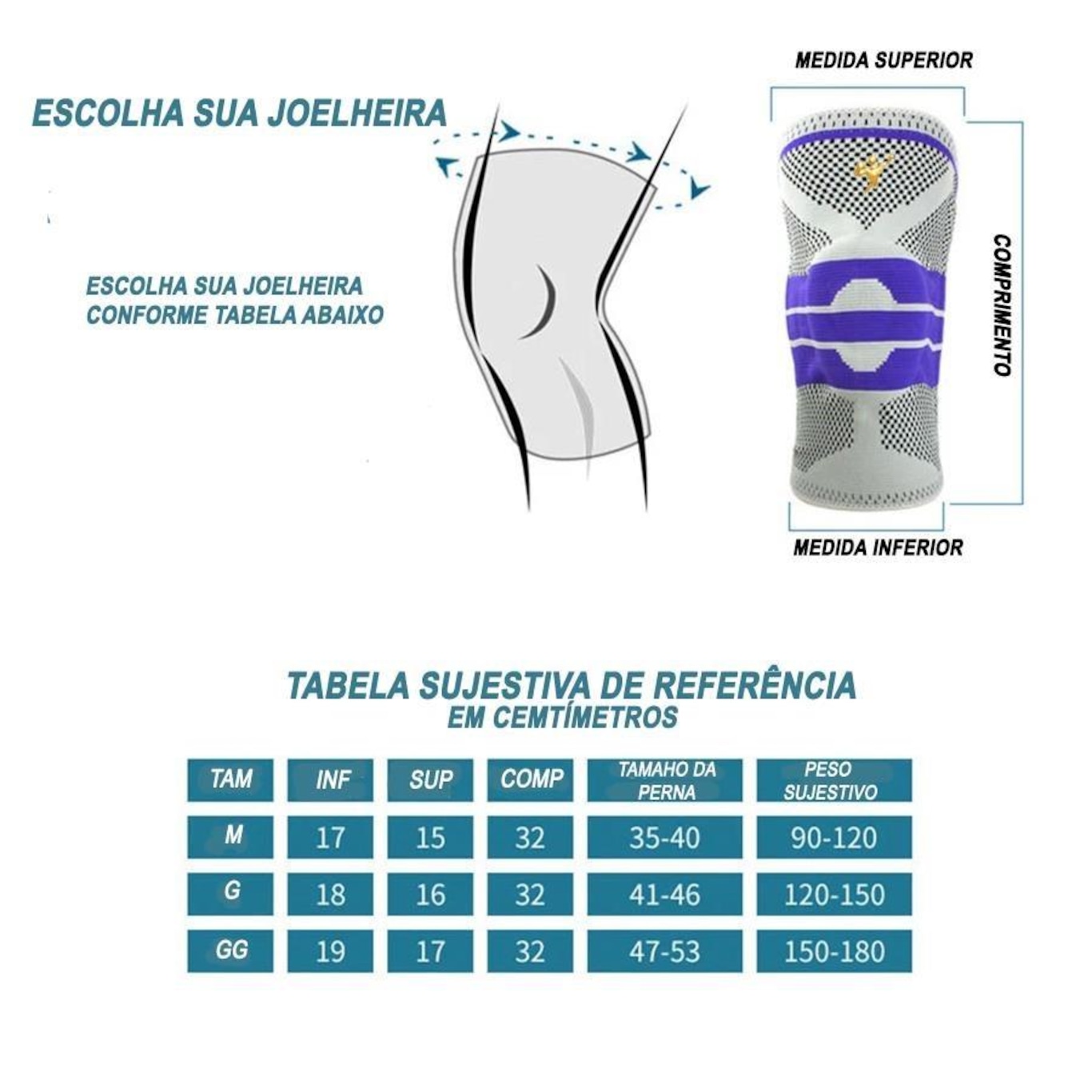 Joelheira Elástica Gold Sports de Compressão com Suporte Lateral e Rótula - Foto 6