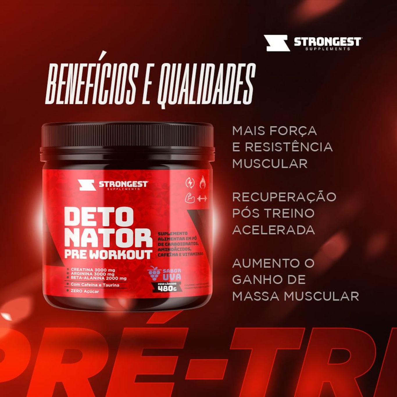 Suplemento Pré Treino Detonator Strongest 480G - Foto 2