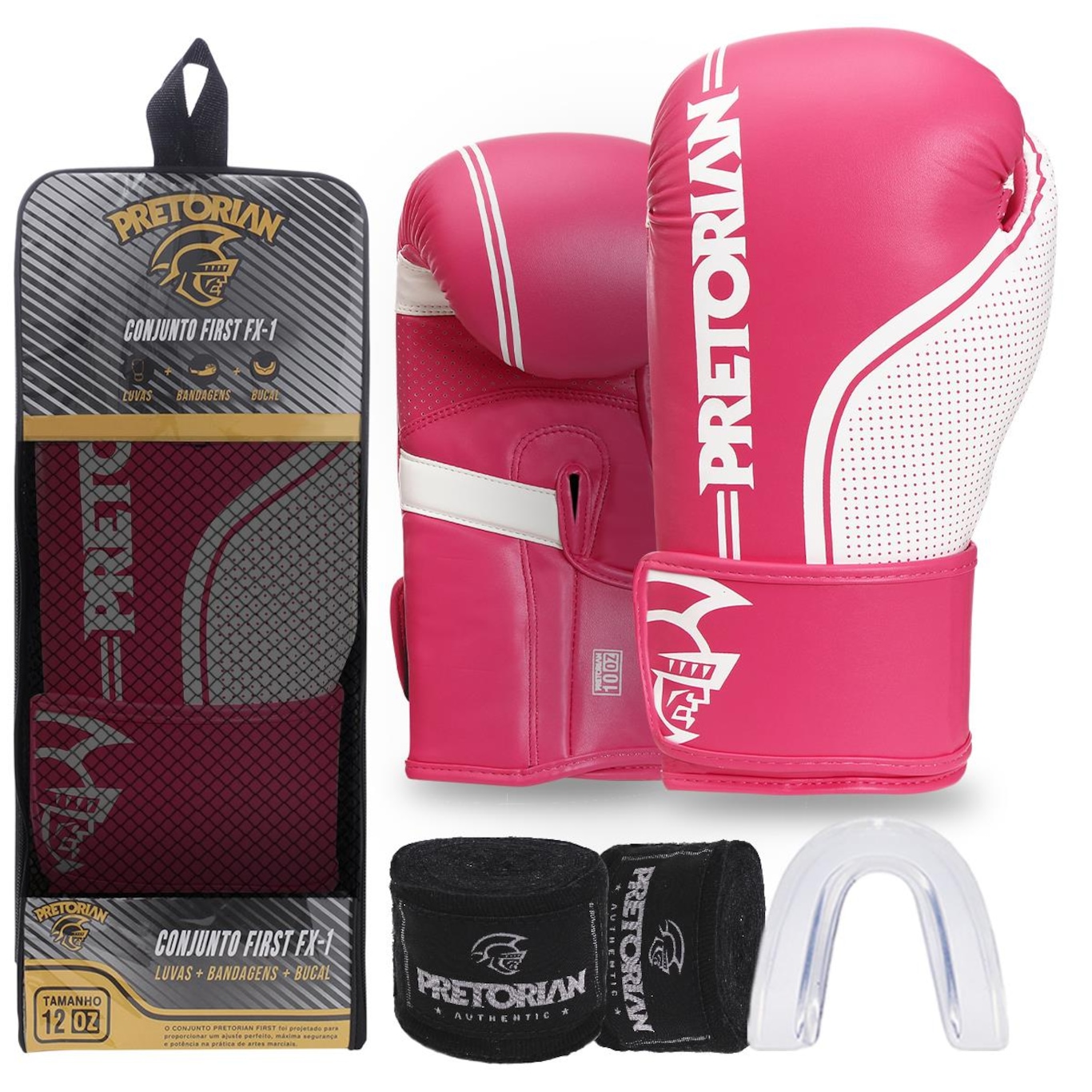 Kit de Luvas de Boxe e Muay Thai First Fx1 Pretorian + Bandagem + Bucal - Foto 1