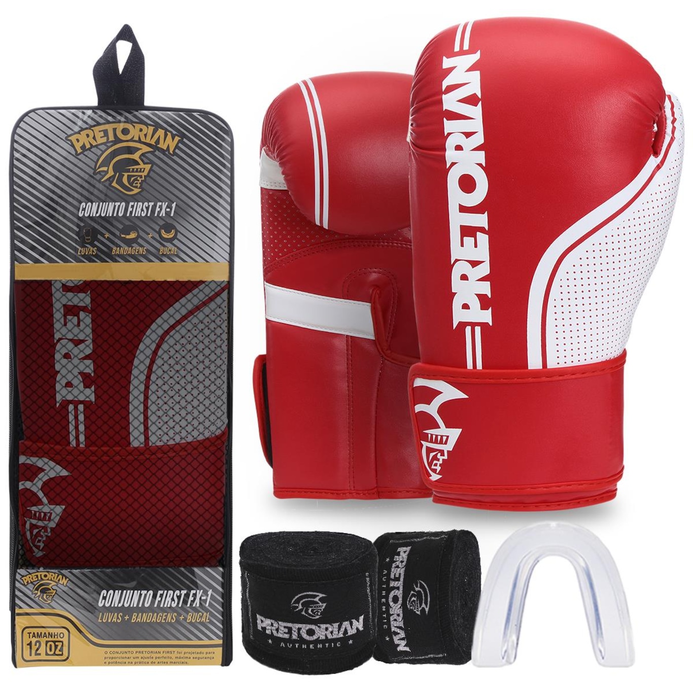 Kit de Luvas de Boxe e Muay Thai First Fx1 Pretorian + Bandagem + Bucal - Foto 1