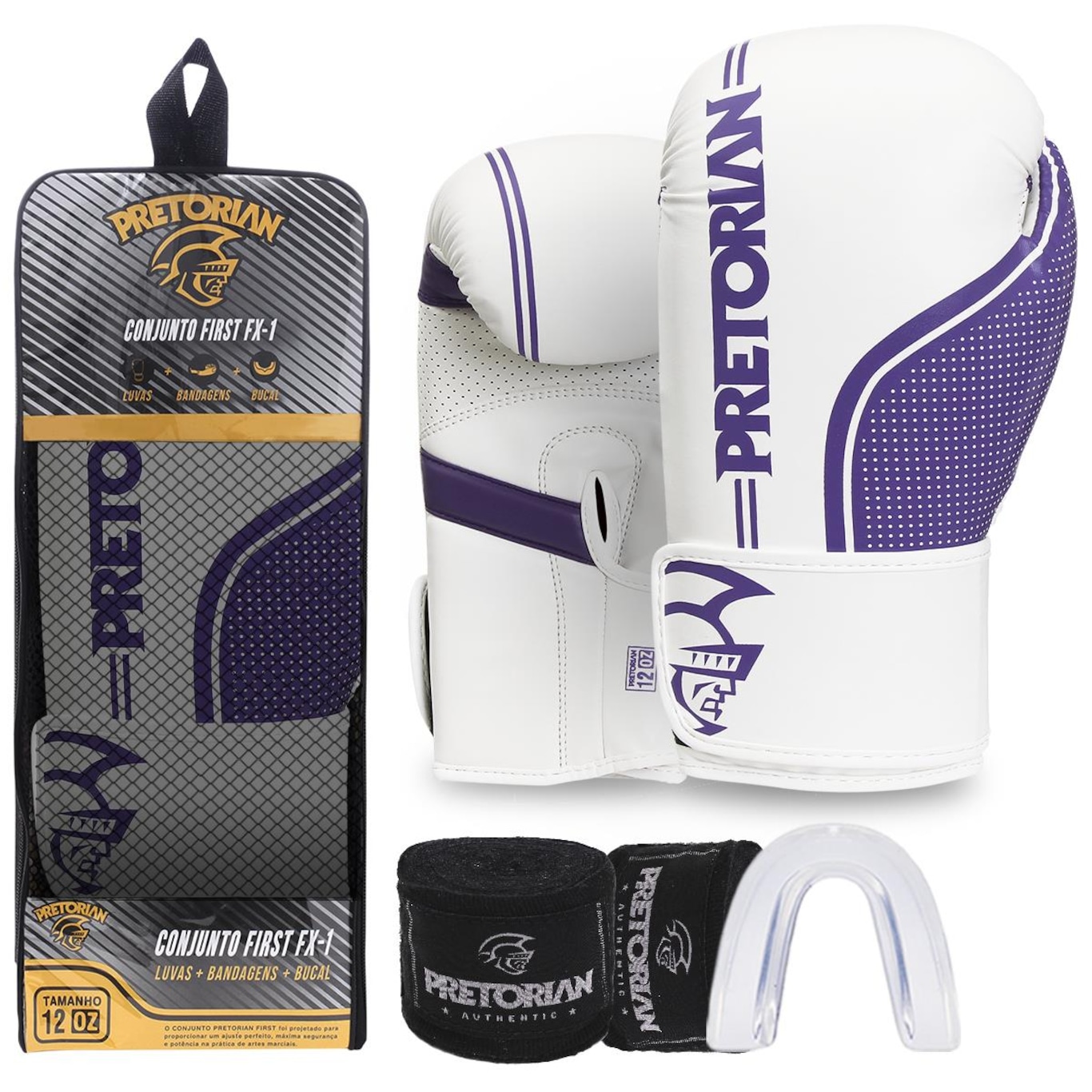 Kit de Luvas de Boxe e Muay Thai First Fx1 Pretorian + Bandagem + Bucal - Foto 1