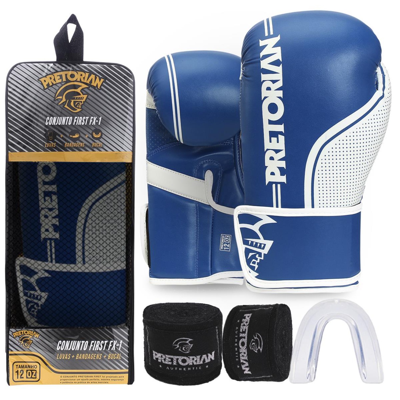 Kit de Luvas de Boxe e Muay Thai First Fx1 Pretorian + Bandagem + Bucal - Foto 1