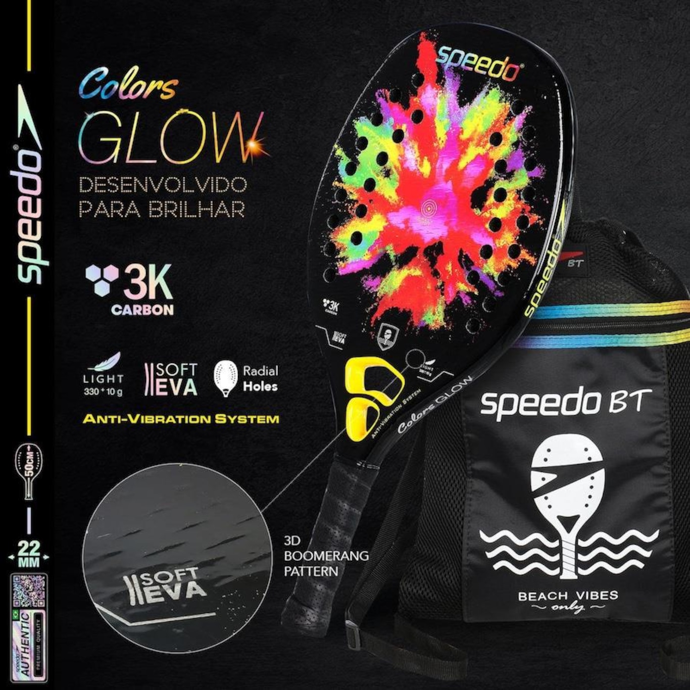 Raquete de Beach Tennis 3K Colors Glow + Beach Bag Speedo Colors - Foto 2