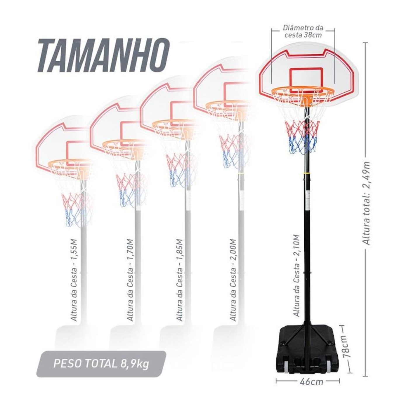 Tabela de Basquete Completa Móvel e Altura Ajustável - Infantil | Centauro