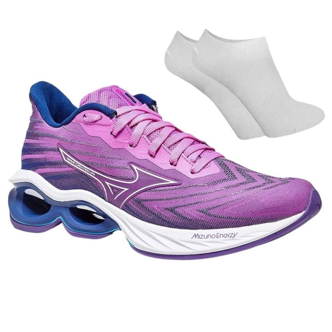 Kit Tênis Mizuno Wave Creation 25 + Par de Meias - Feminino - Foto 1