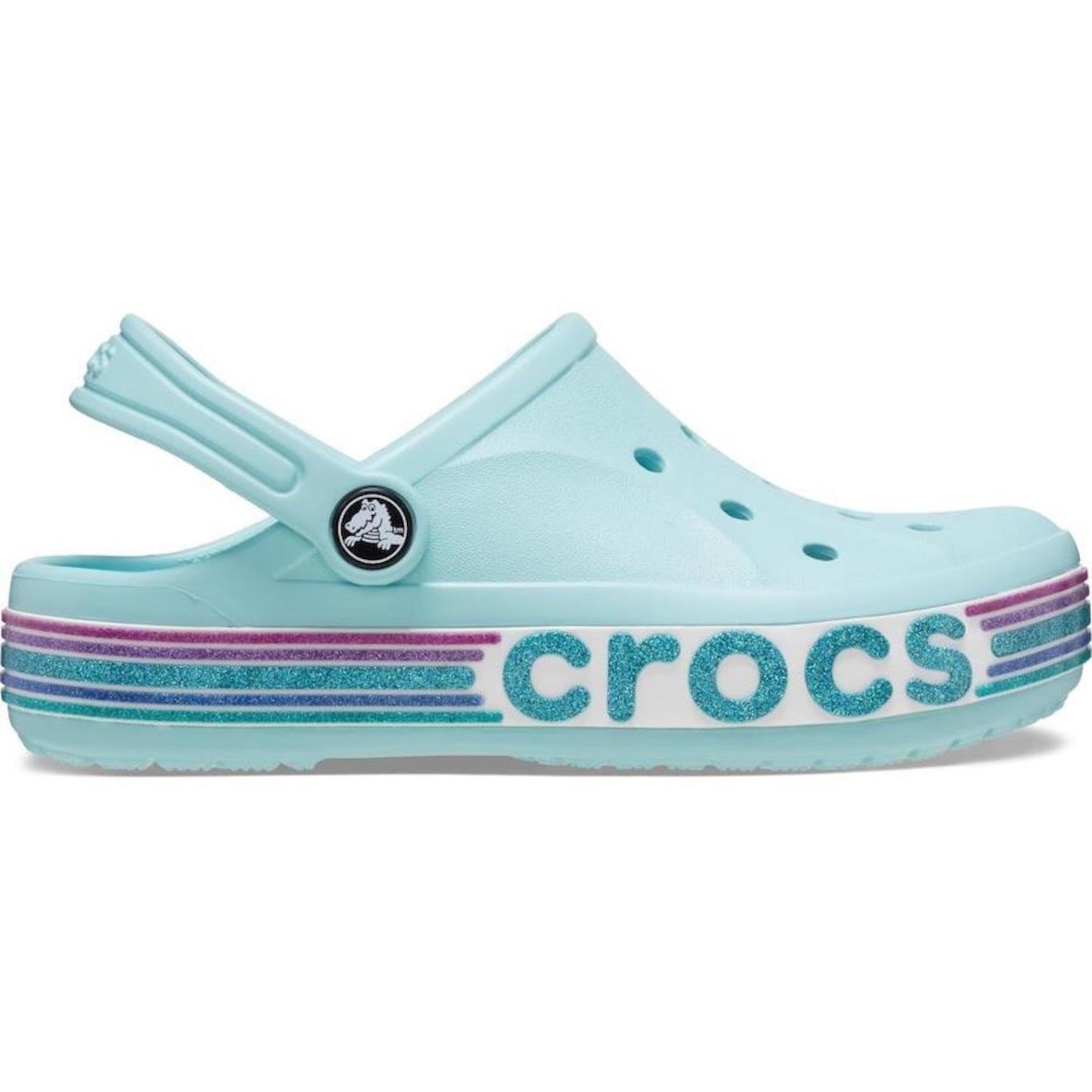 Sandália Crocs Classic Rainbow Glitter Clog T Pure Water - Infantil - Foto 1