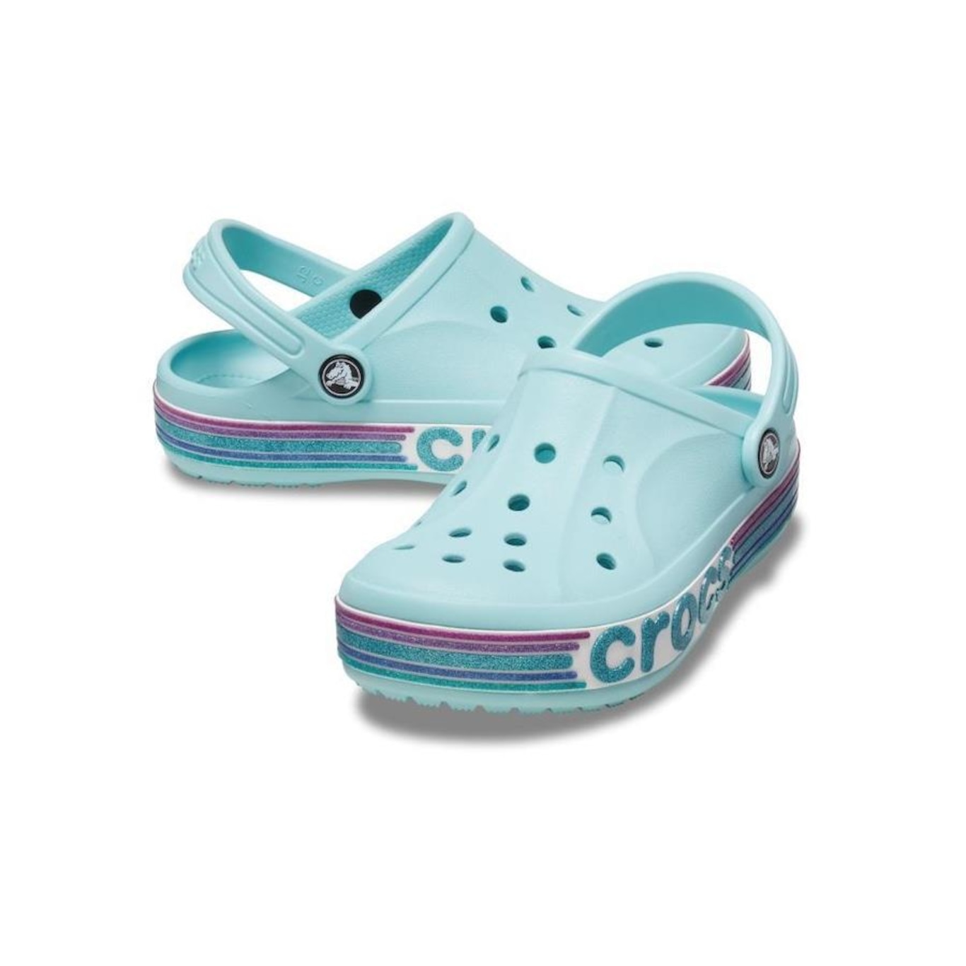 Sandália Crocs Classic Rainbow Glitter Clog T Pure Water - Infantil - Foto 4