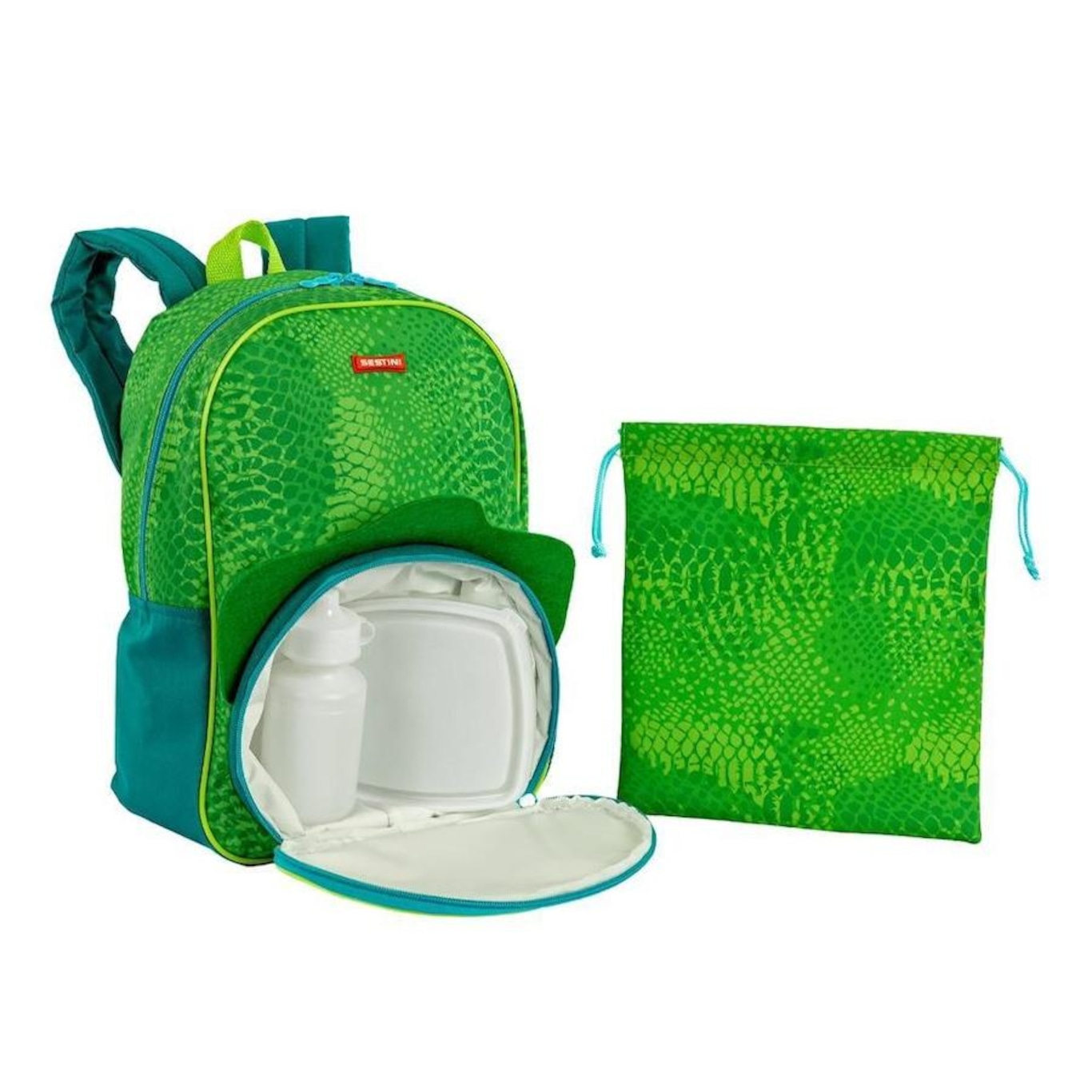 Mochila Sestini Escolar Kids Dino 3 Média Verde - Foto 5