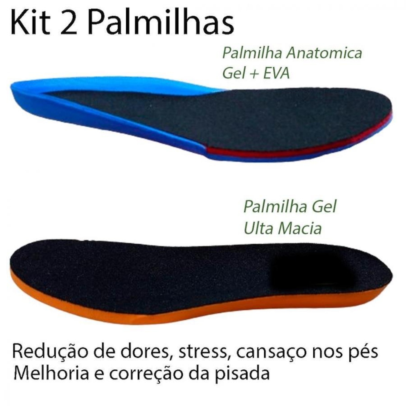 Kit 2 Palmilha Gel e Dupla Camada Anatômicas Memoria Forro Antibacteriano Melhora do Passo e Dores - Foto 1