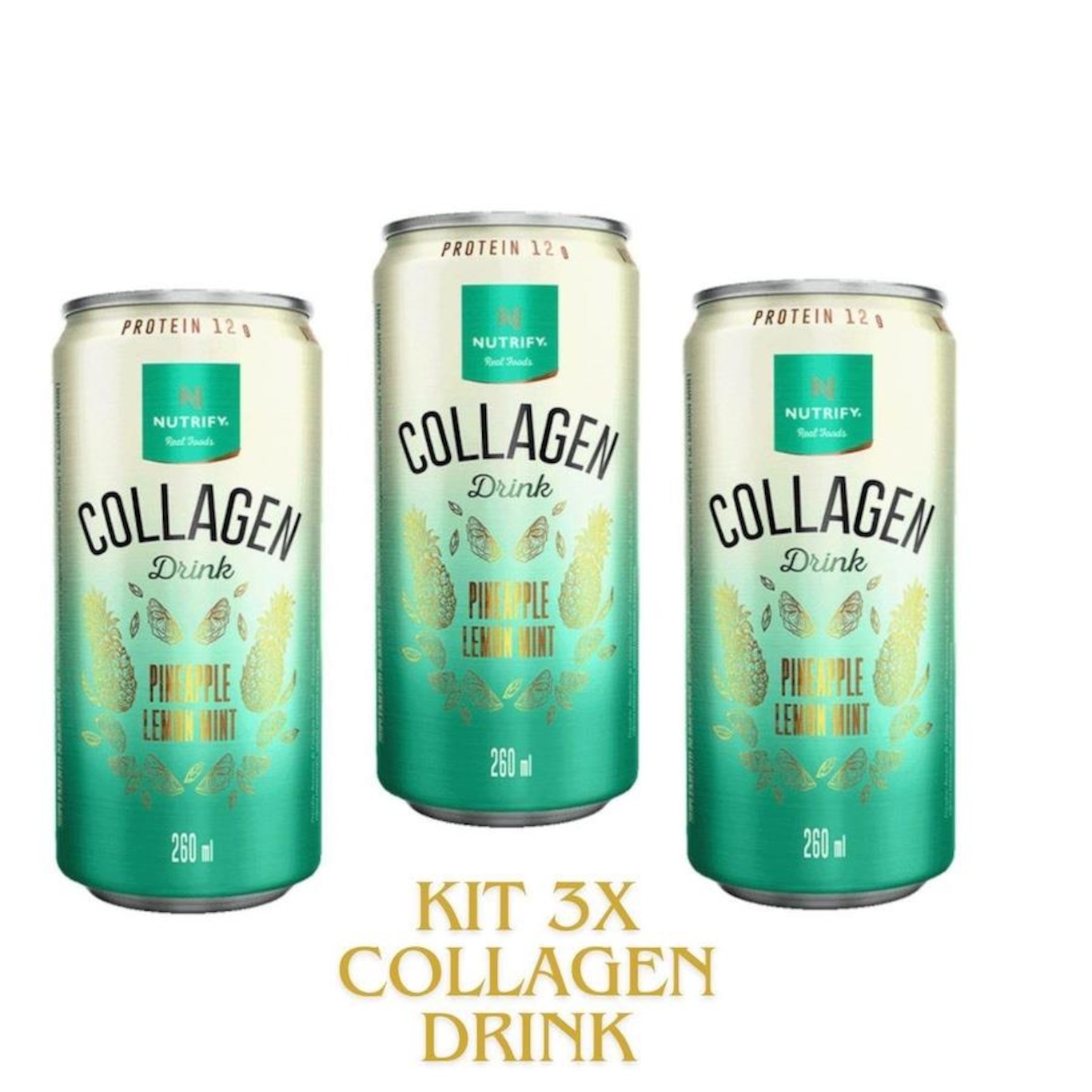 Kit 3X Colágeno Drink 260Ml Collagen Nutrify Sabor Abacaxi Hortelã e Limão - Foto 2