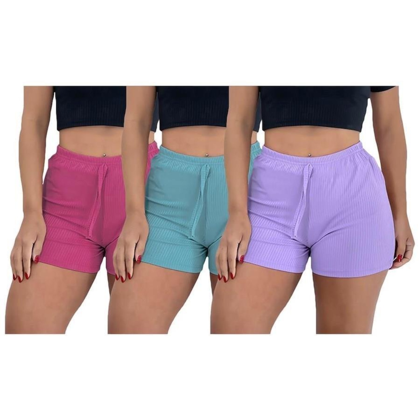 Kit Shorts Pmc Canelado com 3 Unidades - Feminino - Foto 1