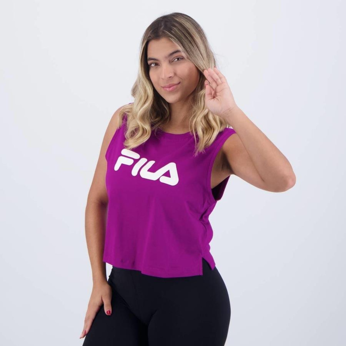 Blusa Cropped Regata Fila Letter III - Feminina - Foto 3