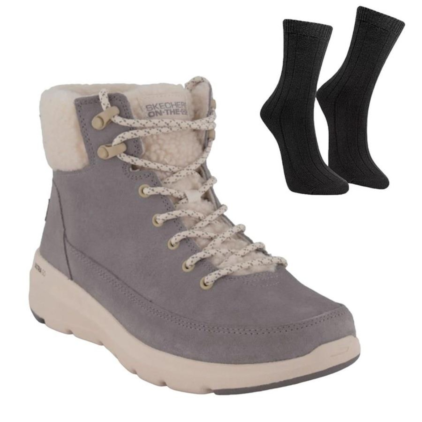 Kit Bota Skechers Glacial Ultra + Meia -  Feminina - Foto 1