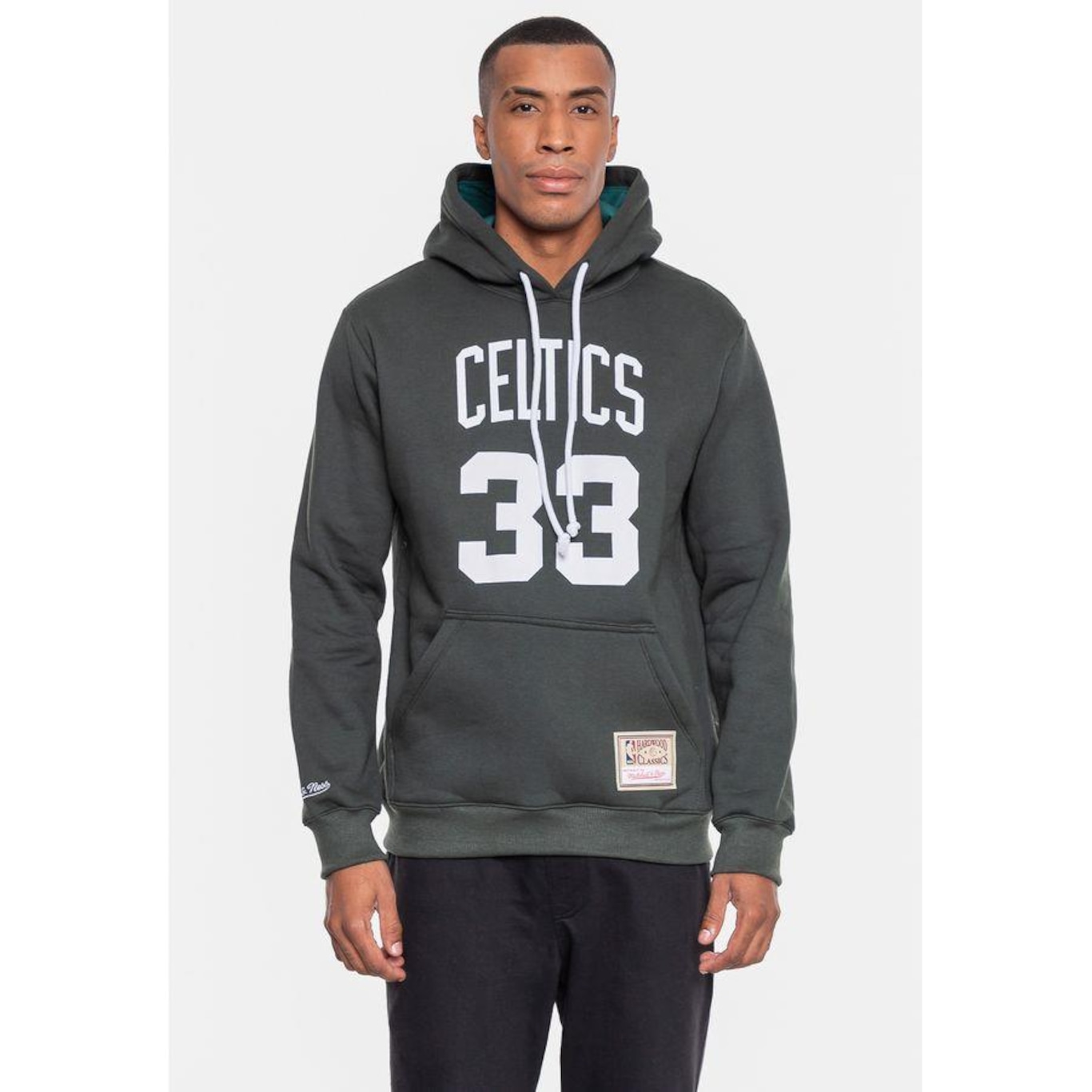 Blusão de Moletom com Capuz  Mitchell & Ness Boston Celtics Larry Bird Militar Galapagos - Masculino - Foto 1