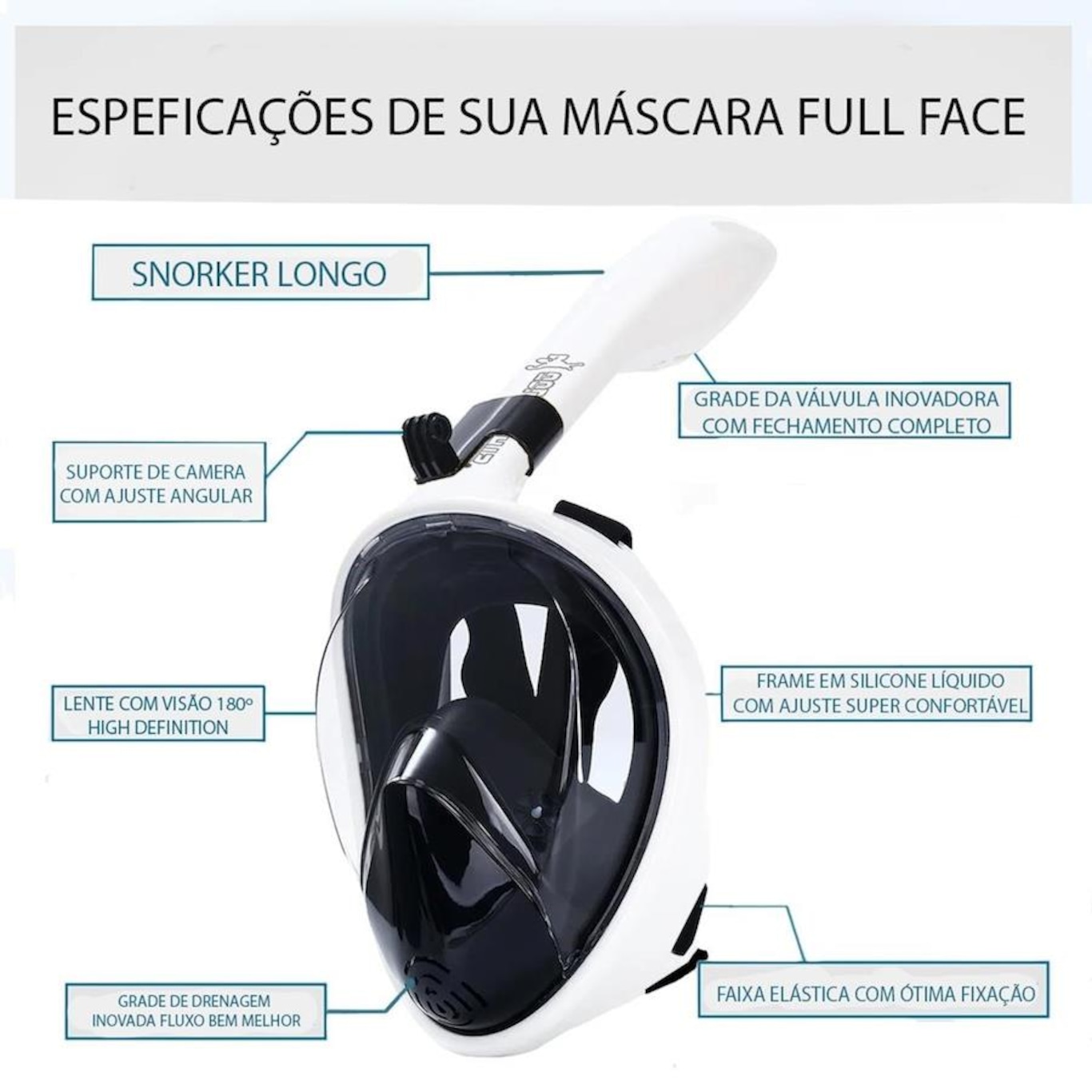 Mascara Subaquática de Mergulho Gold Sports Racer Full Face Com Snorkel - Adulto - Foto 4