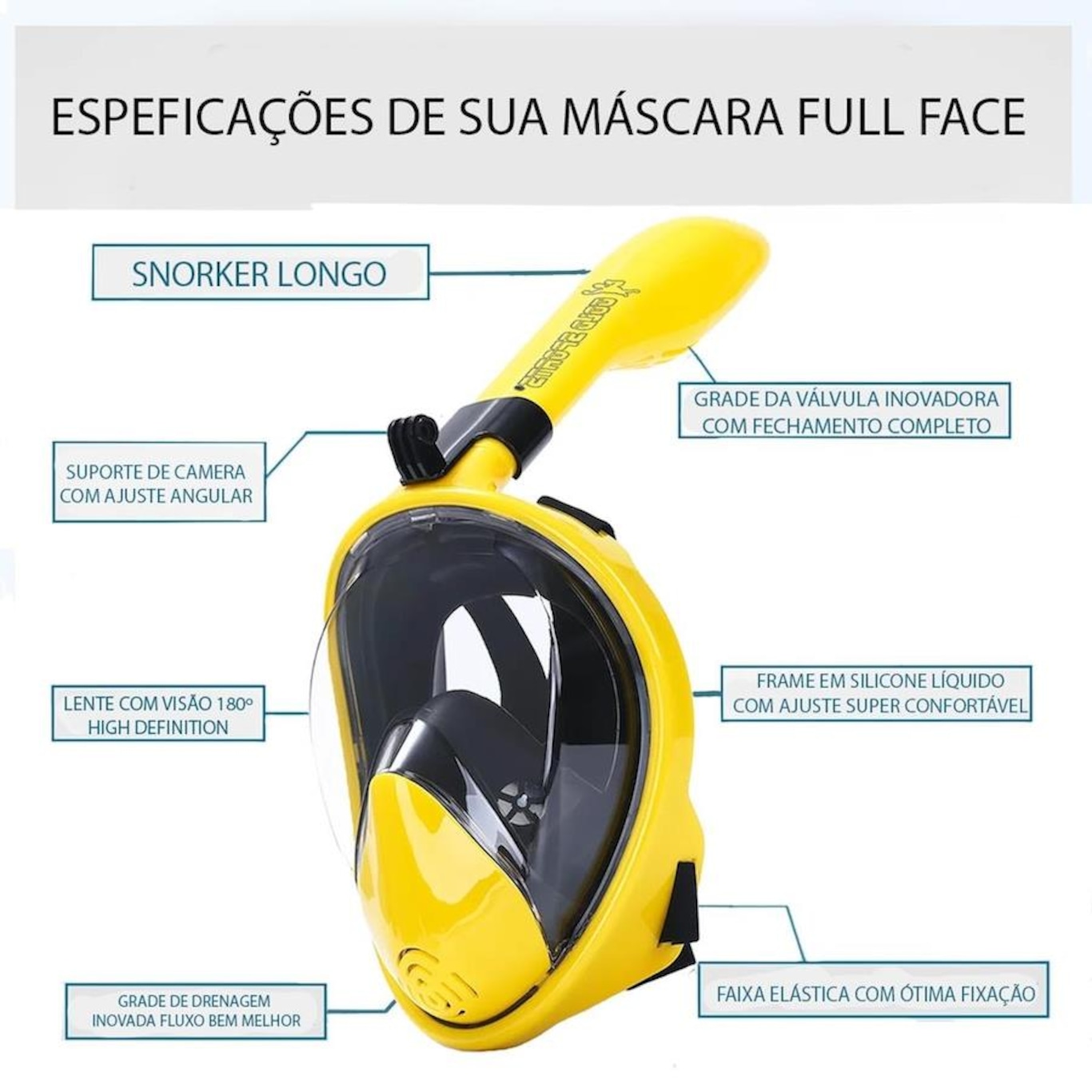 Mascara Subaquática de Mergulho Gold Sports Racer Full Face Com Snorkel - Adulto - Foto 3