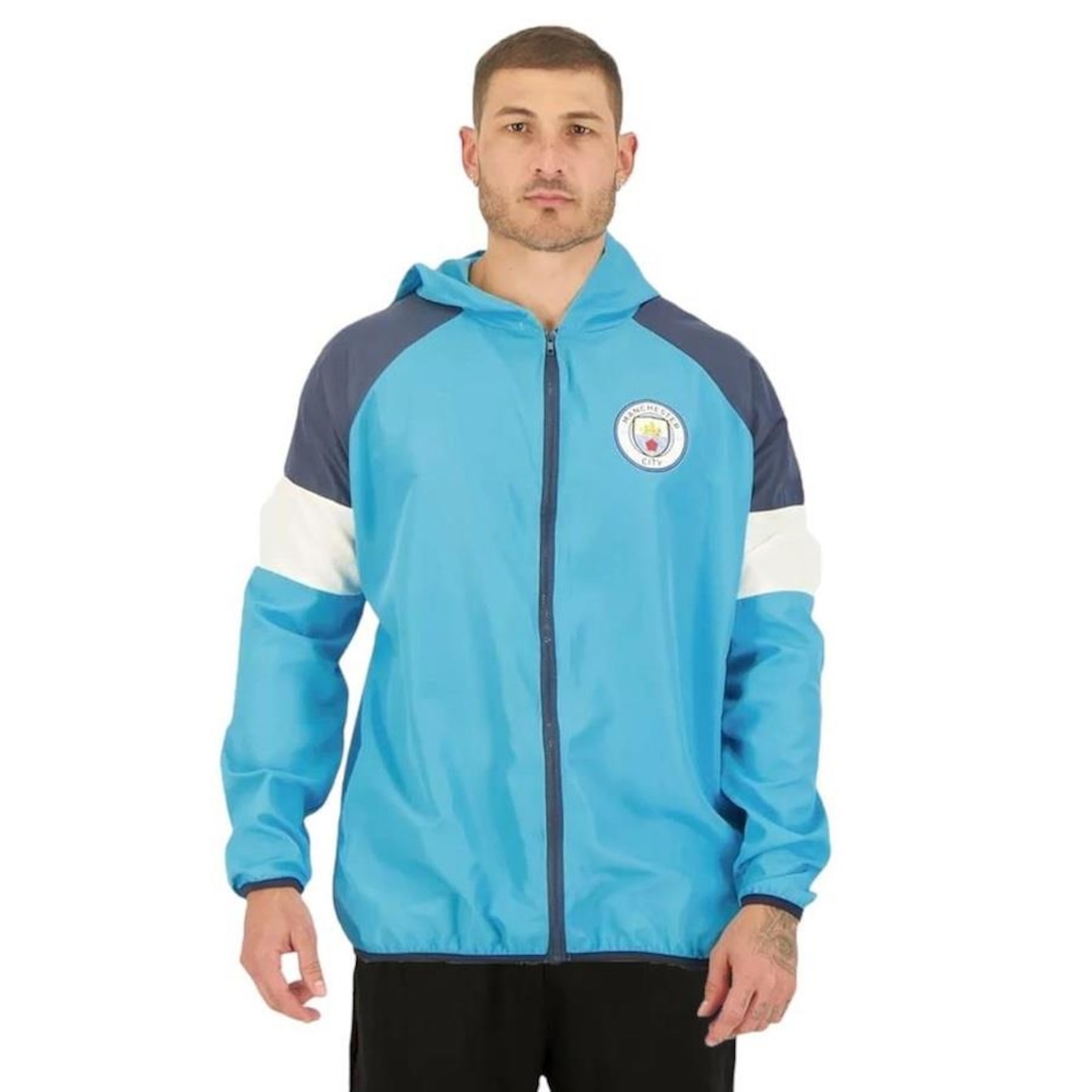 Jaqueta Corta Vento com Capuz Manchester City Kappa - Masculina - Foto 1