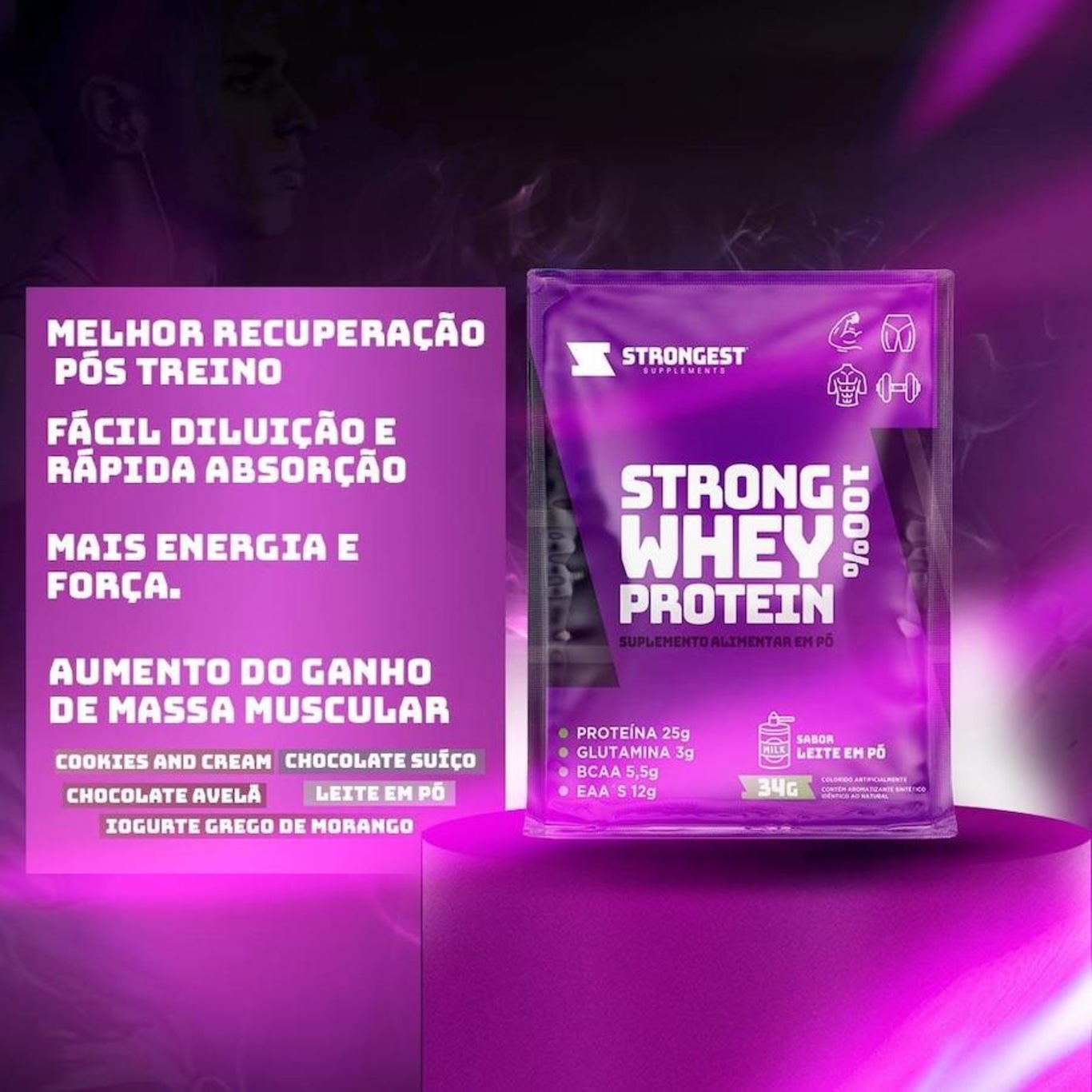 Strong Whey 100% Sachê 34G Kit 5 Unidades Sortidas Strongest - Foto 3