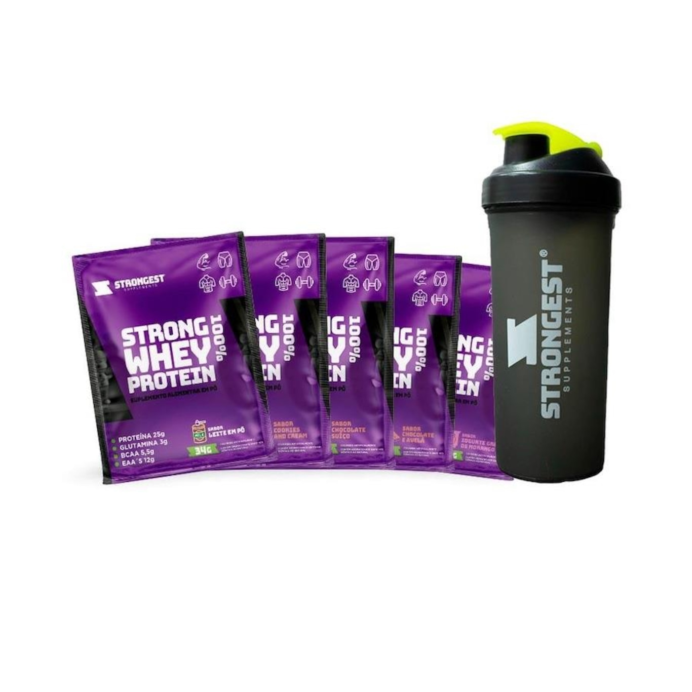 Strong Whey 100% Sachê 34G Kit 5 Unidades E Coqueteleira Strongest - Foto 1