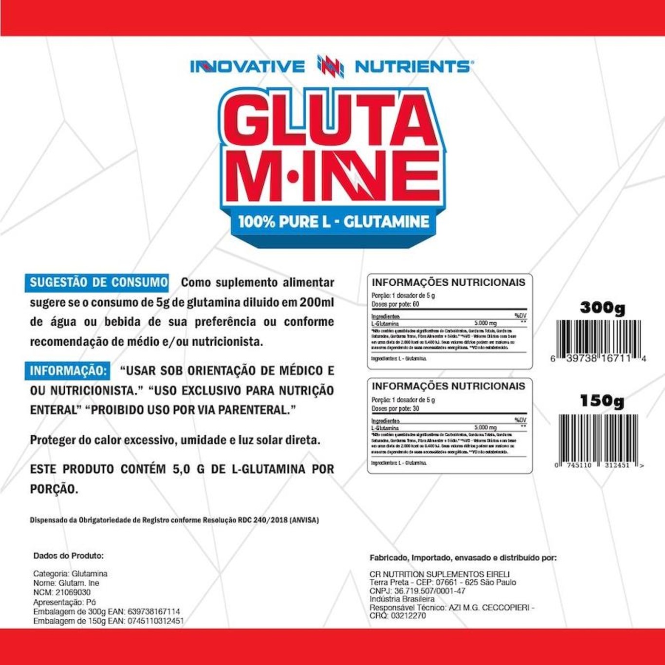 Glutamina 100% Pure 150G - Innovative Nutrients - Foto 2