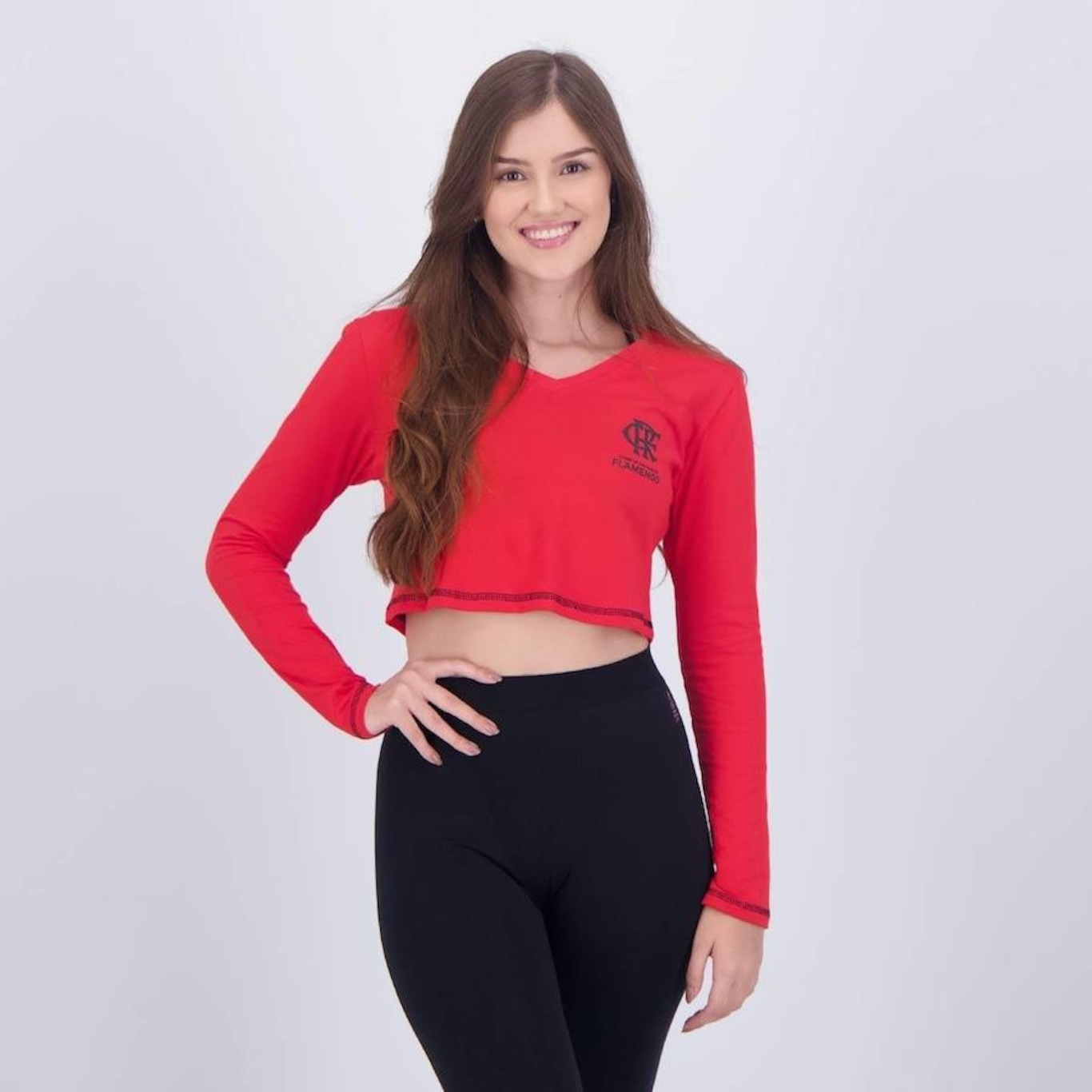 Blusa Cropped Manga Longa do Flamengo Braziline Heath - Feminina - Foto 1