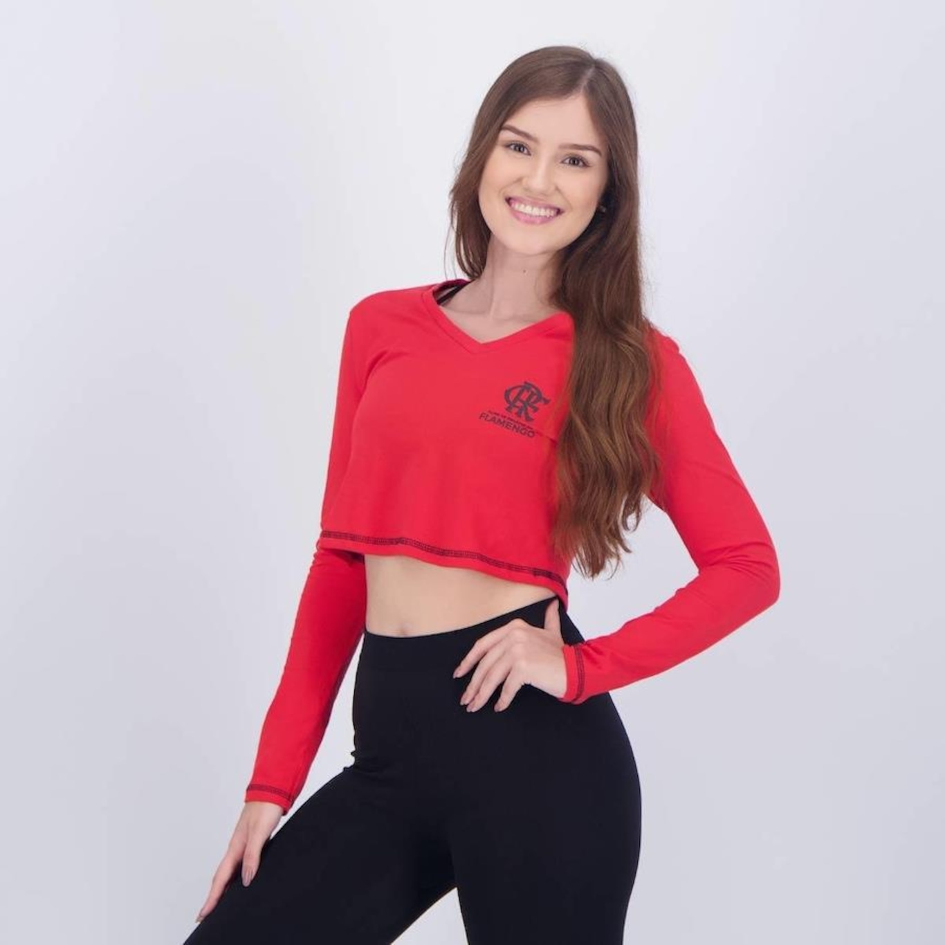 Blusa Cropped Manga Longa do Flamengo Braziline Heath - Feminina - Foto 2